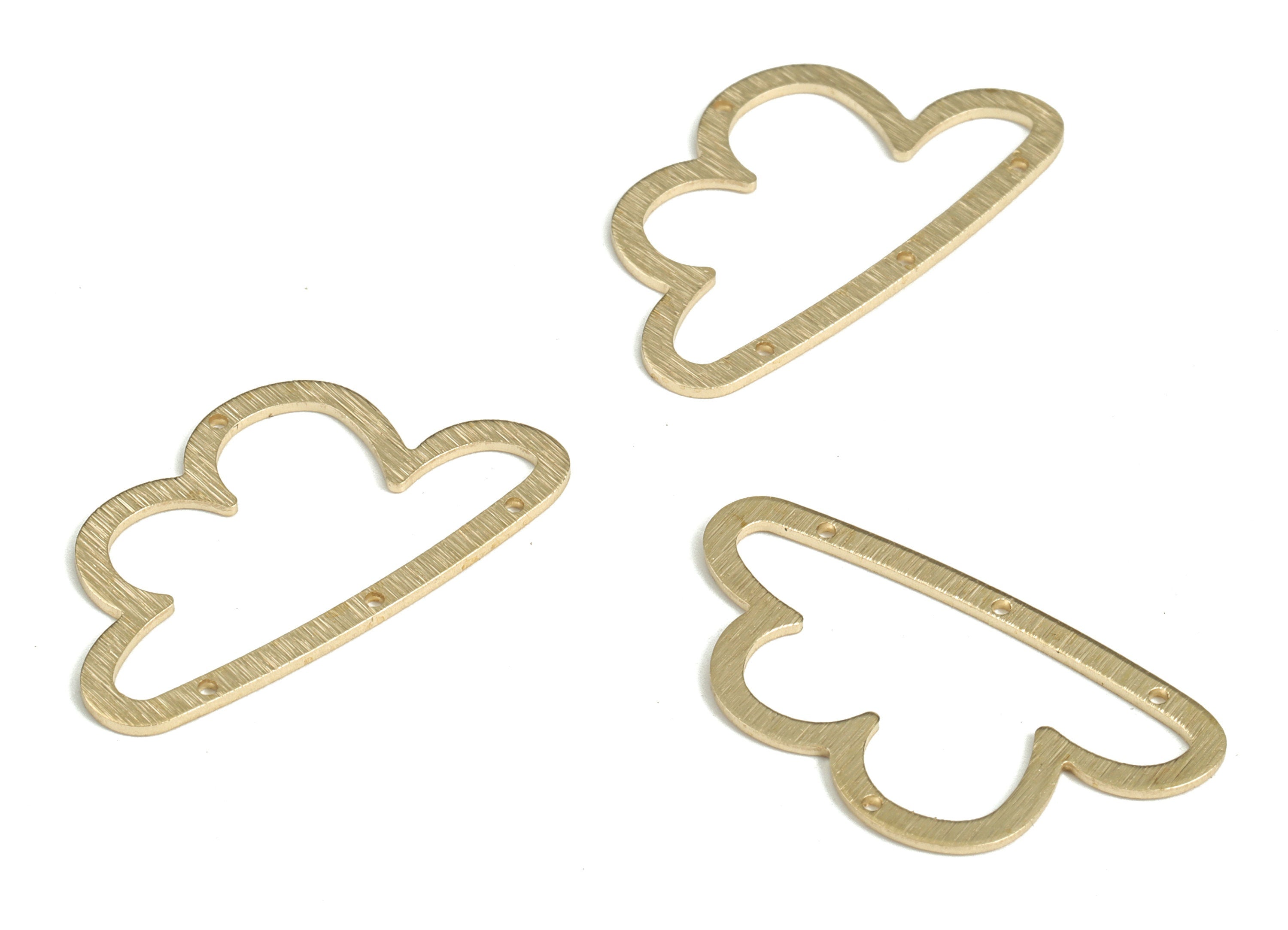 Brass Textured Cloud Earring Connector - Raw Brass Cloud Earring Charms - 4 Holes - Jewelry Making Supplies - 30.01x17.03x0.77mm - PP3790 - DOMEDBAZAAR