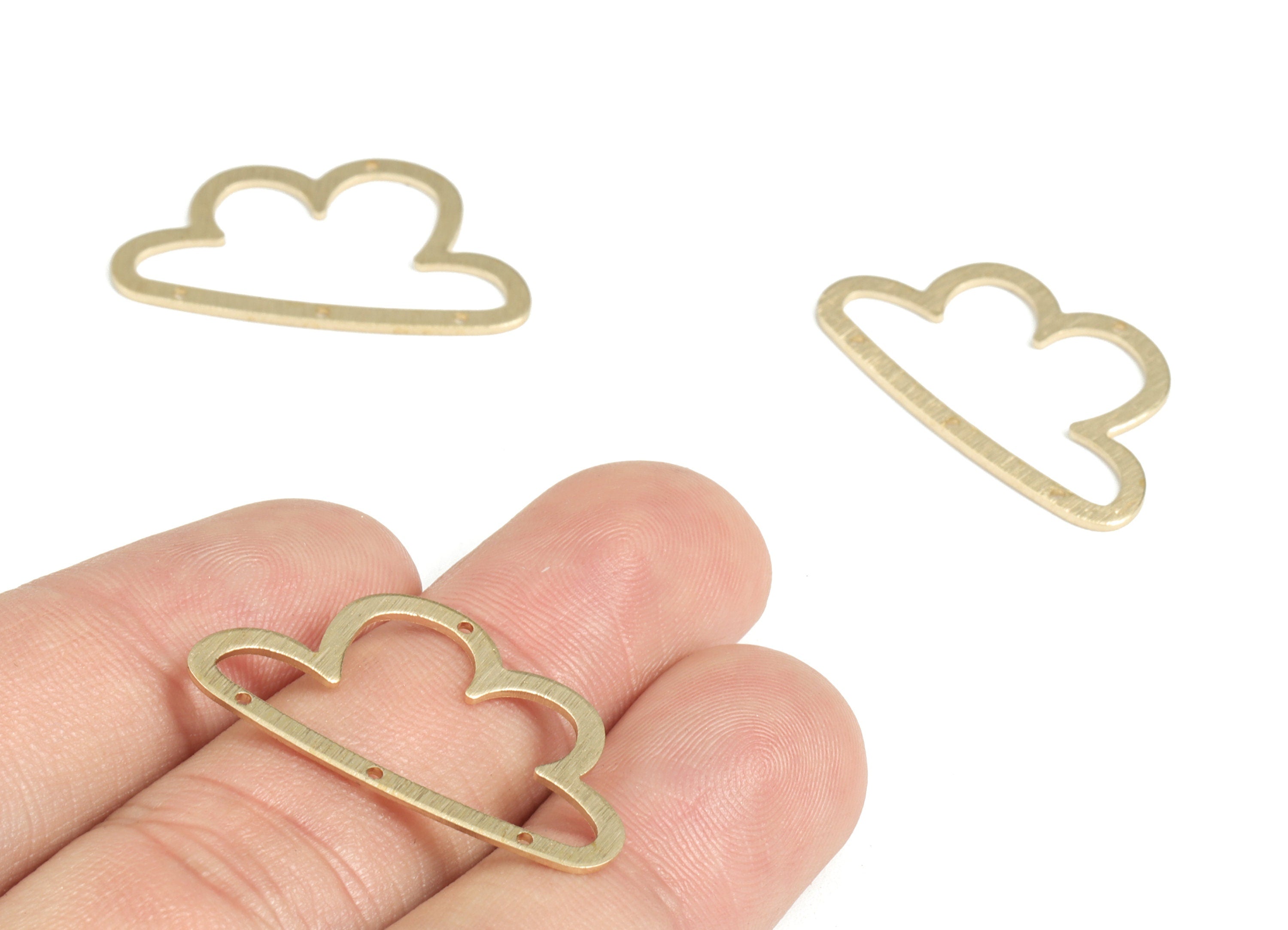 Brass Textured Cloud Earring Connector - Raw Brass Cloud Earring Charms - 4 Holes - Jewelry Making Supplies - 30.01x17.03x0.77mm - PP3790 - DOMEDBAZAAR