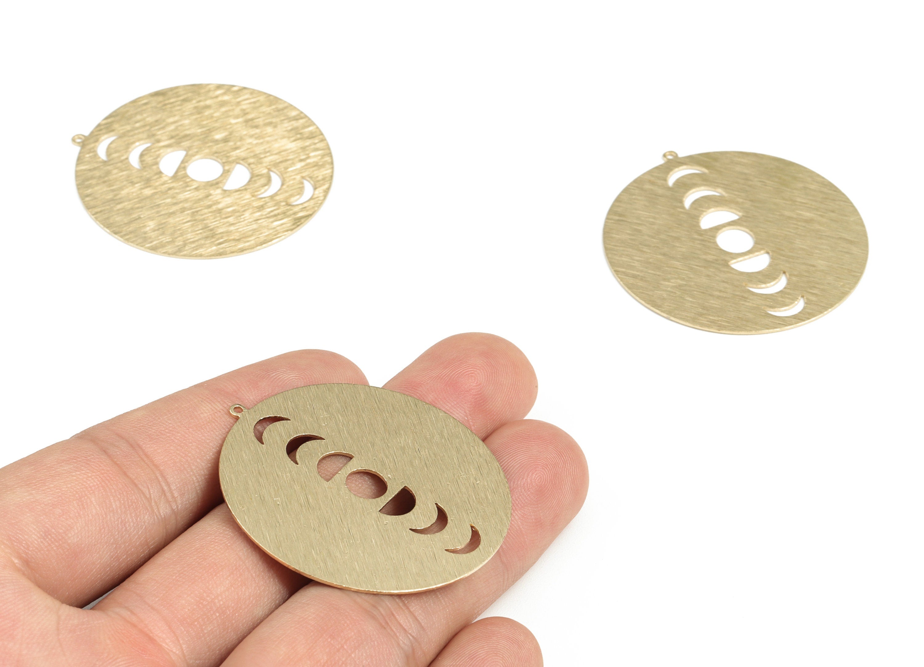 Brass Textured Phases Of Moon Earring Charms - Raw Brass Phases Of Moon Round Pendant - Jewelry Making Supplies - 42.15x40.01x0.6mm - PP3817 - DOMEDBAZAAR