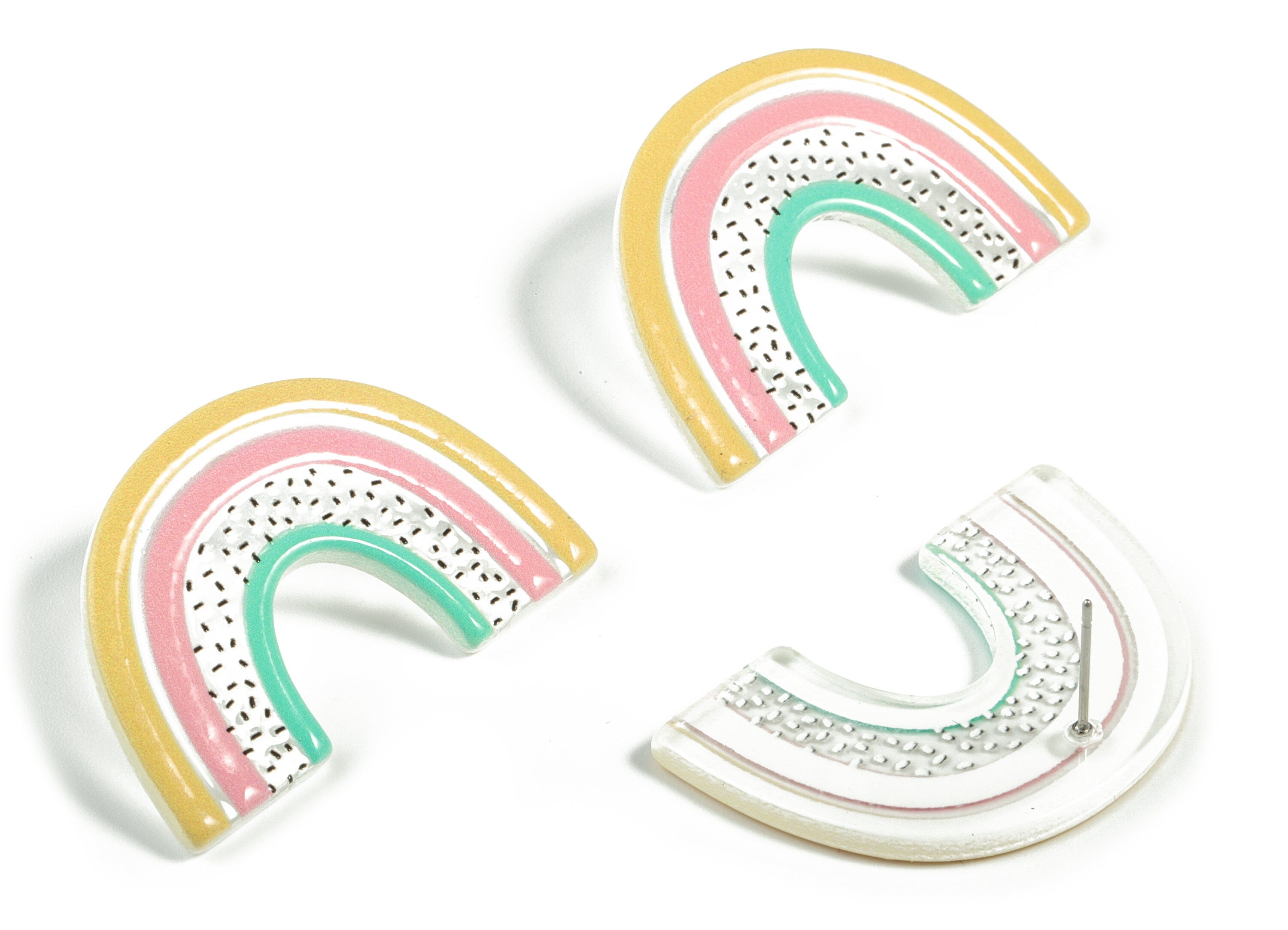 Acrylic Rainbow Earring Post - Trendy Acrylic Candy Earring Stud - 316 Stainless Steel - Jewelry Supplies - 39.81x26.16x2.95mm - AC2208B - DOMEDBAZAAR
