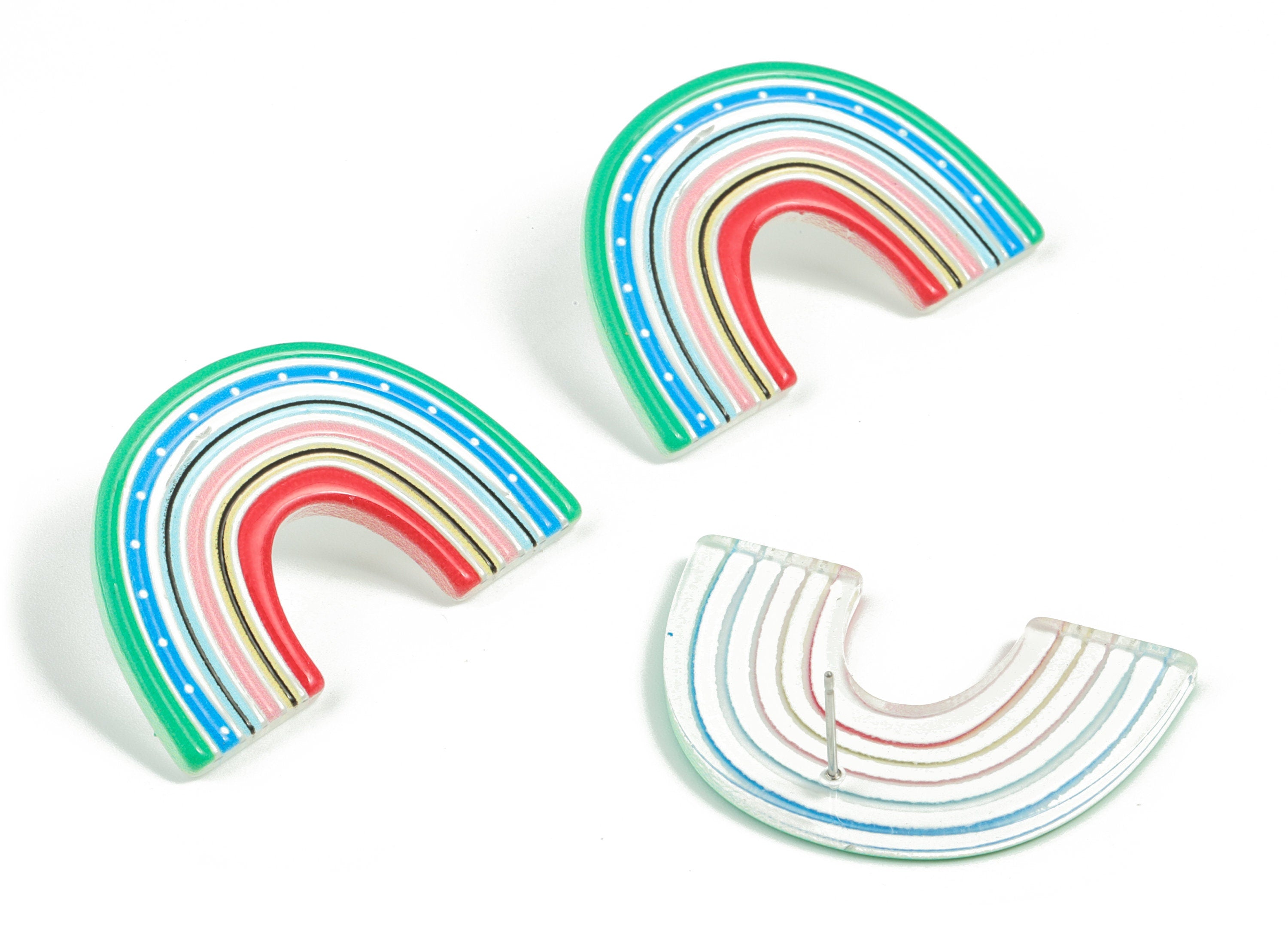 Acrylic Rainbow Earring Post - Acrylic Candy Earring Stud - 316 Stainless Steel - Jewelry Supplies - 39.81x26.05x3.02mm - AC2208C - DOMEDBAZAAR