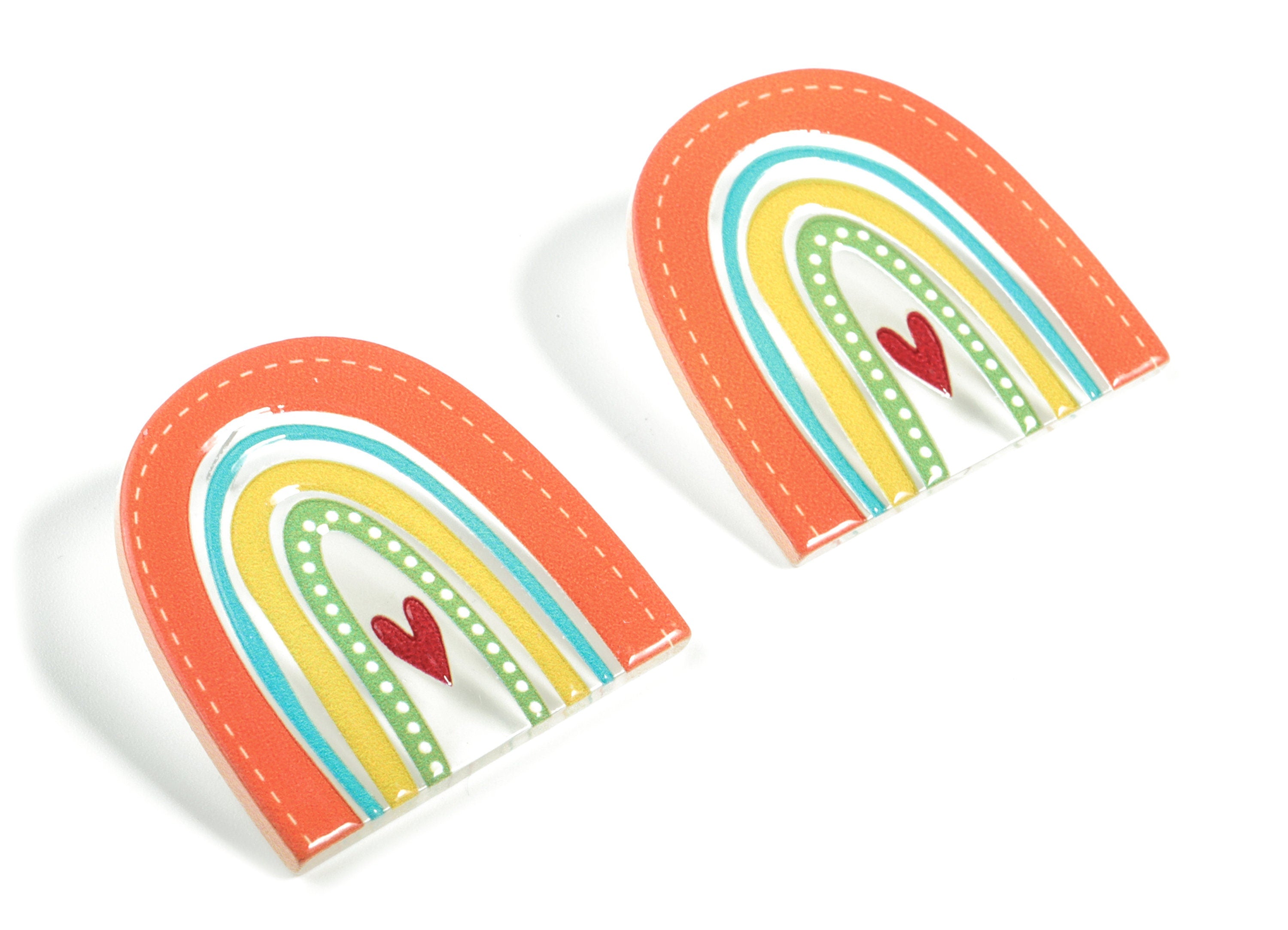 Acrylic Rainbow Earring Post - Acrylic Rainbow Heart Earring Stud - 316 Stainless Steel - Jewelry Supplies - 35.98x36.69x2.92mm - AC2207A - DOMEDBAZAAR