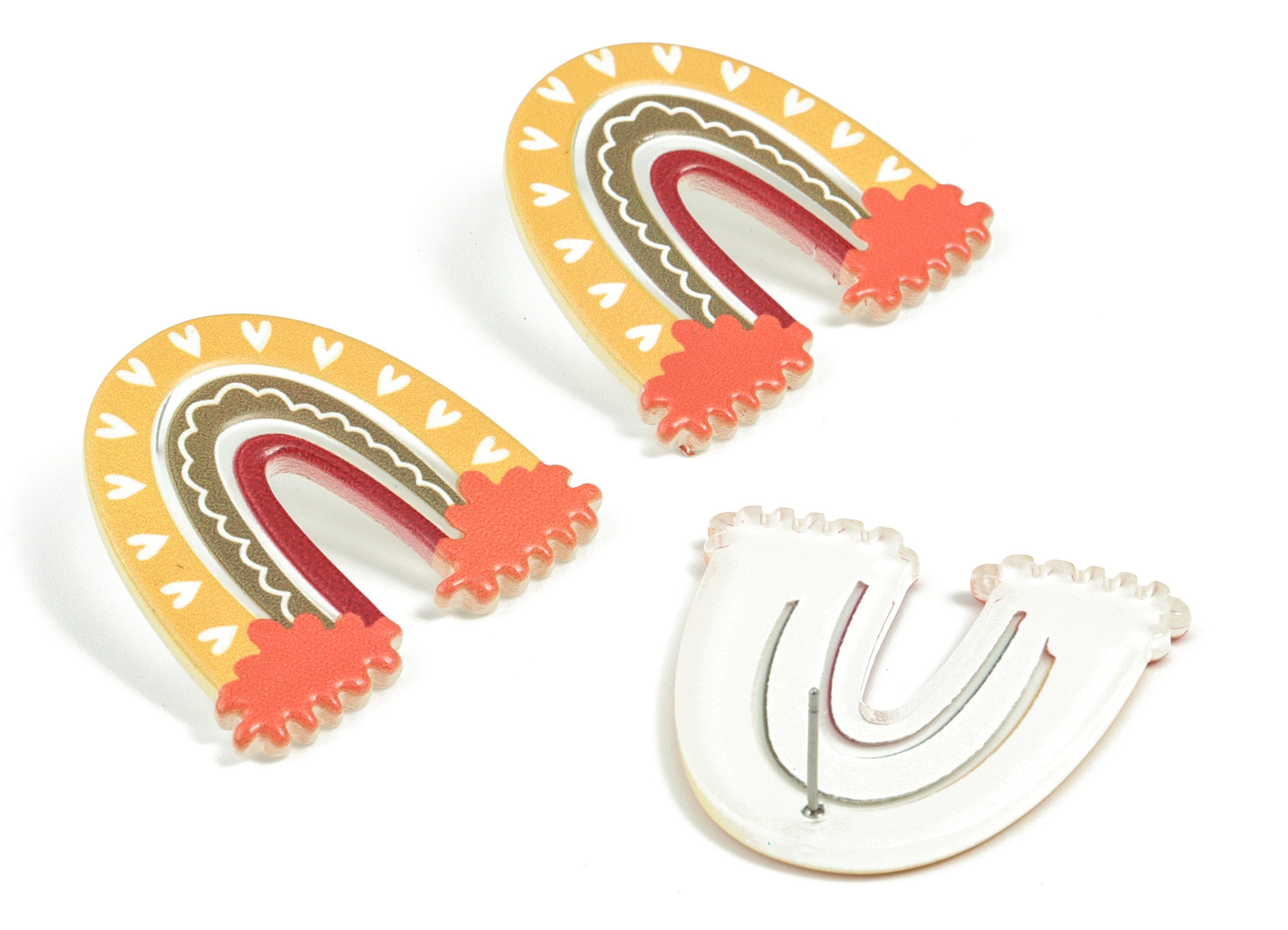 Acrylic Rainbow Earring Post - Acrylic Rainbow Colud Earring Stud - 316 Stainless Steel - Jewelry Supplies - 35.95x38.98x2.98mm - AC2200 - DOMEDBAZAAR