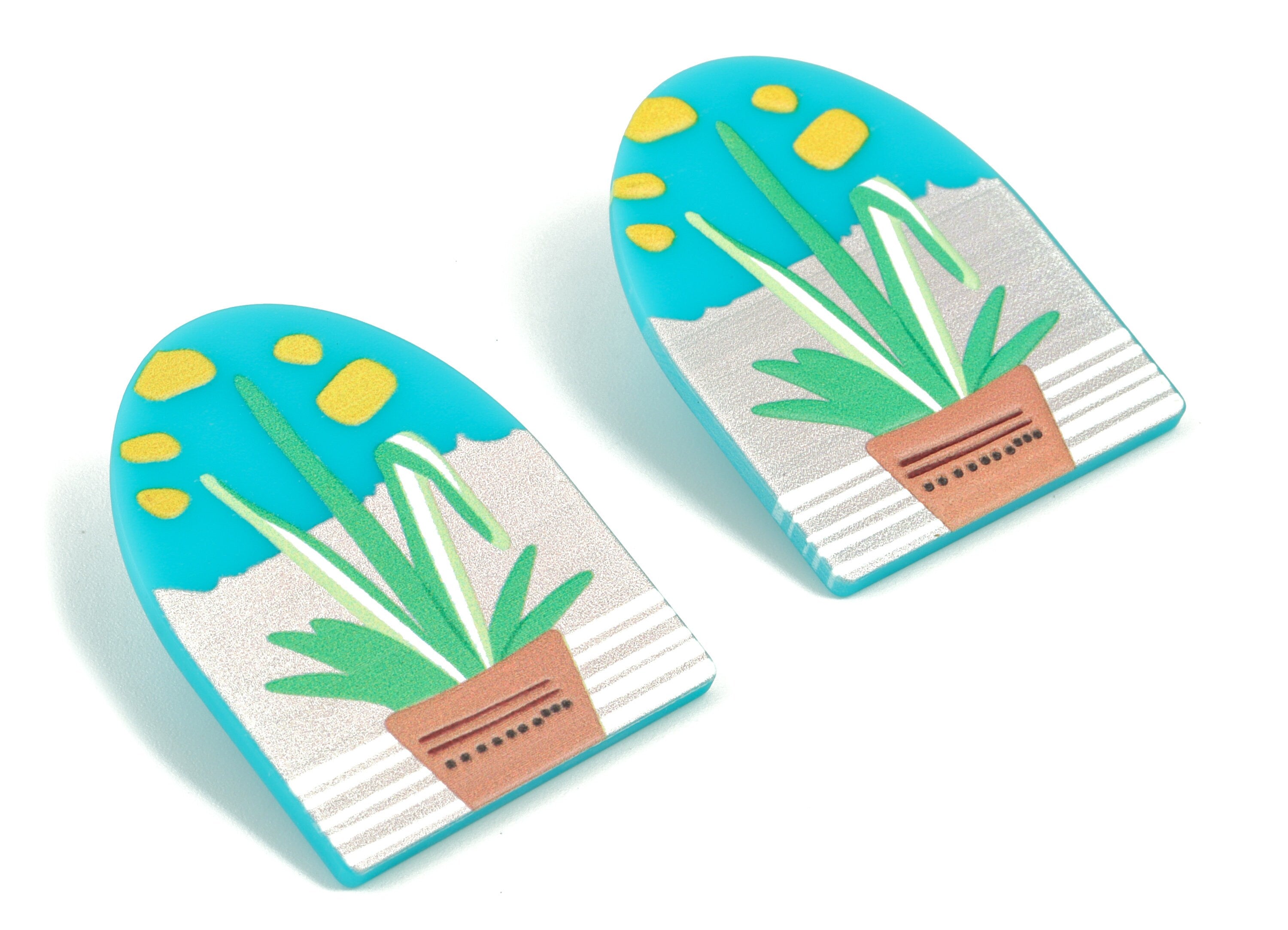 Acrylic D Earring Post - Printing Flower Oval Domed Earring Stud - 316 Stainless Steel - Jewelry Supplies - 40.05x30.42x2.26mm - AC2169 - DOMEDBAZAAR