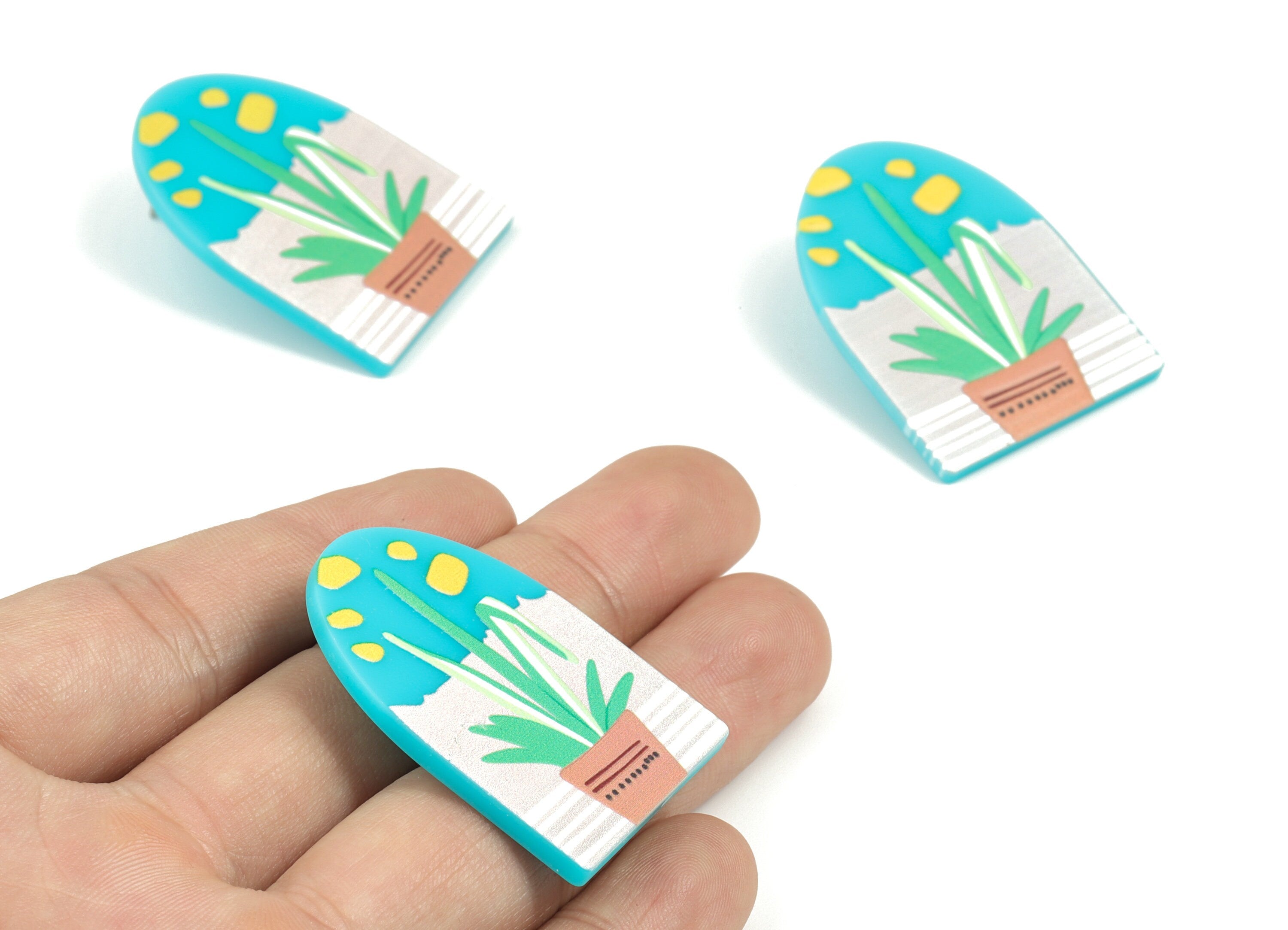 Acrylic D Earring Post - Printing Flower Oval Domed Earring Stud - 316 Stainless Steel - Jewelry Supplies - 40.05x30.42x2.26mm - AC2169 - DOMEDBAZAAR