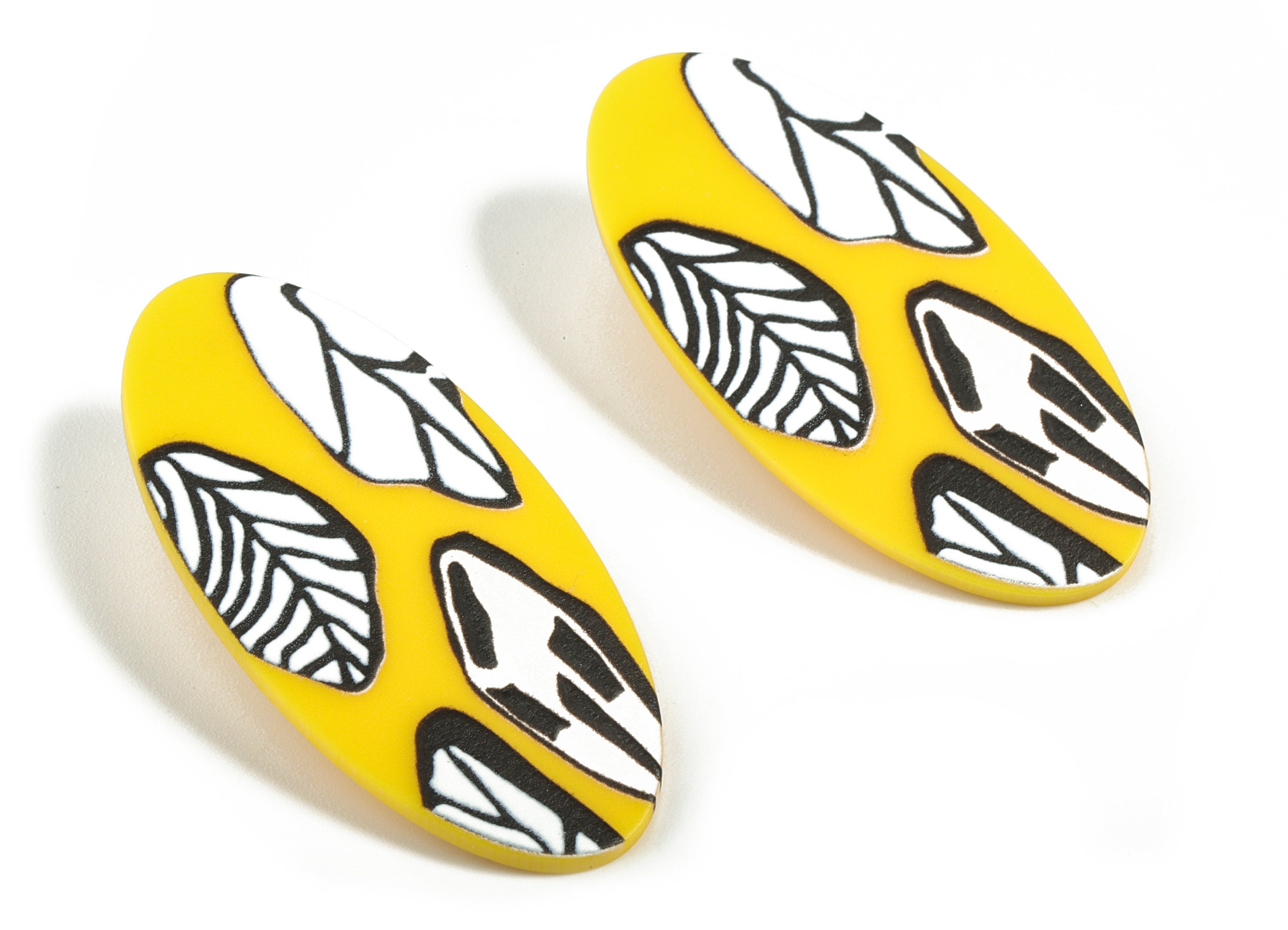 Acrylic Oval Yellow Earring Post – Flower Oval Earring Stud - 316 Stainless Steel - Jewelry Supplies - 49.16x23.97x2.33mm - AC2166 - DOMEDBAZAAR