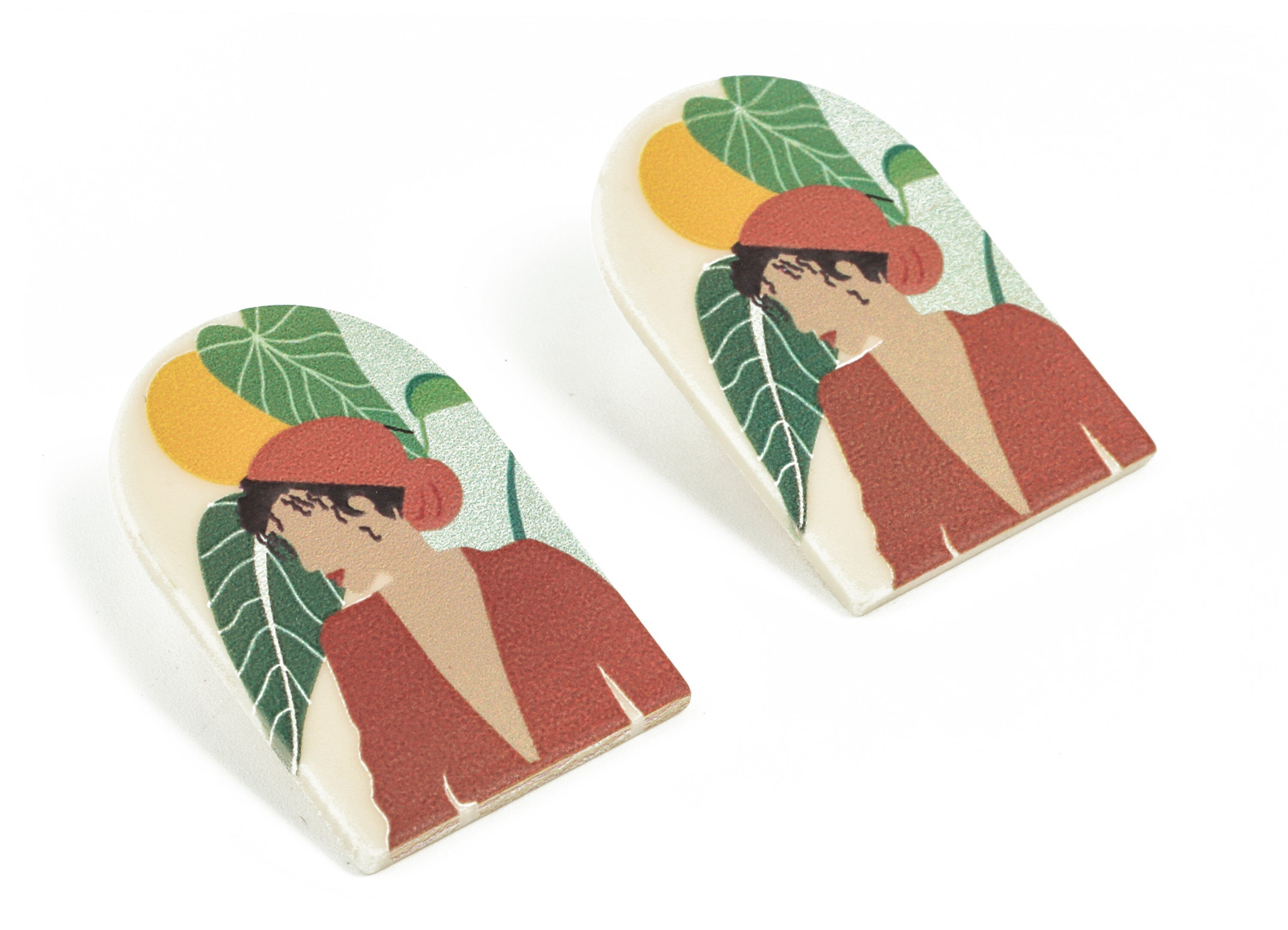 Acrylic Landscape Earring Post – Woman Oval Domed Earring Stud - 316 Stainless Steel - Jewelry Supplies - 39.98x25.98x2.61mm - AC2165 - DOMEDBAZAAR