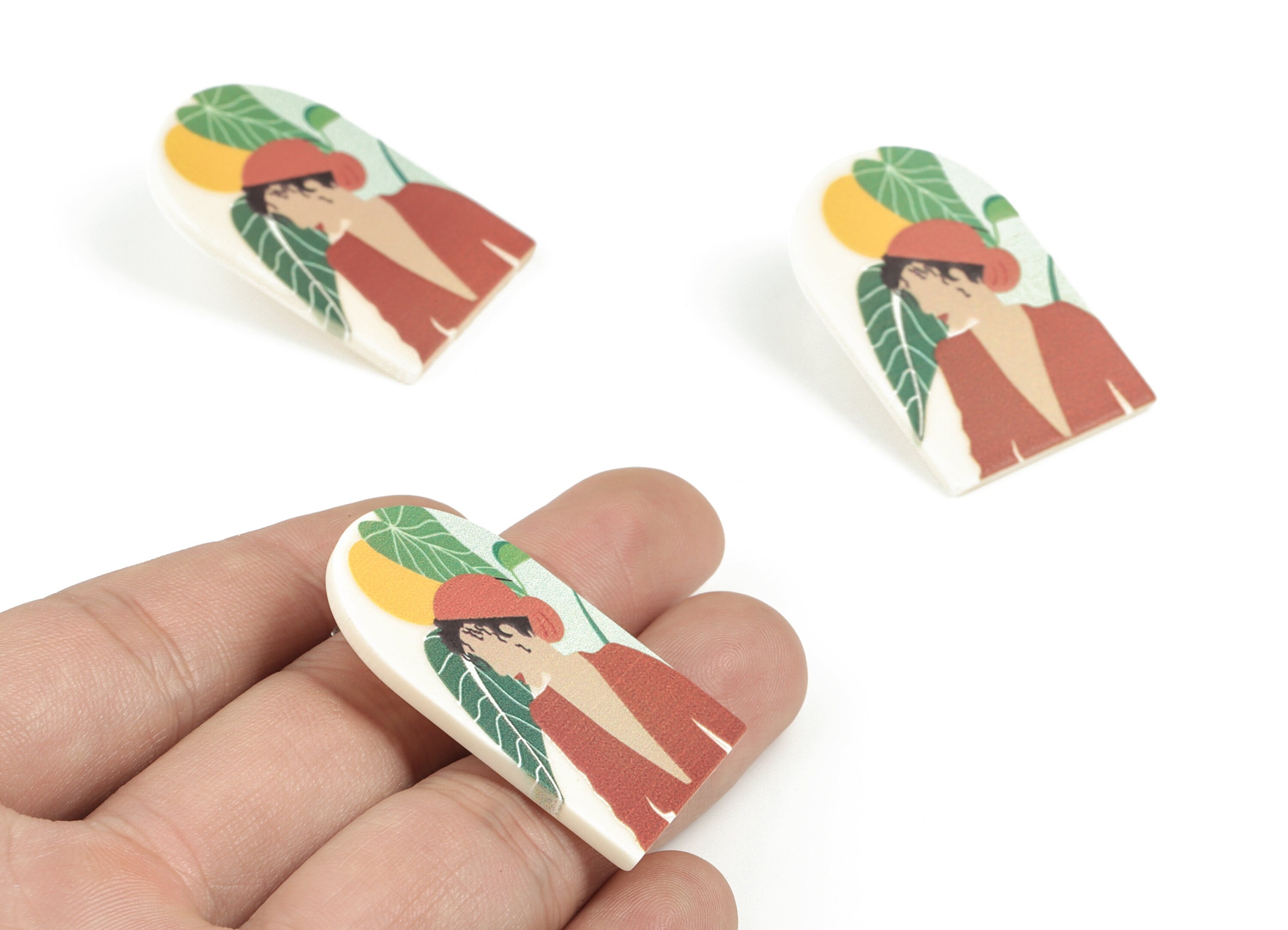 Acrylic Landscape Earring Post – Woman Oval Domed Earring Stud - 316 Stainless Steel - Jewelry Supplies - 39.98x25.98x2.61mm - AC2165 - DOMEDBAZAAR