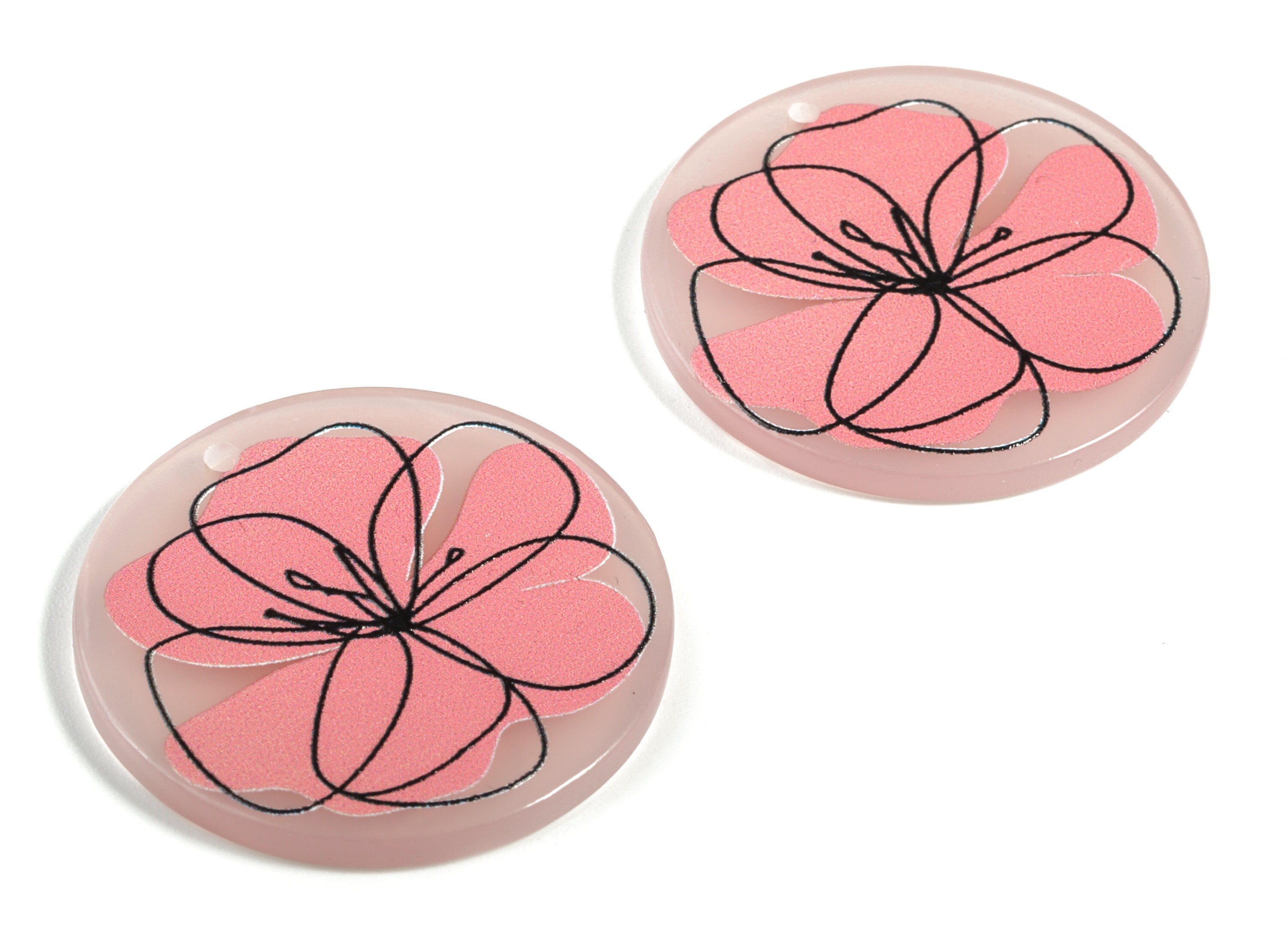 Acrylic Round Earring Charms - Acrylic Flower Round Pandant - Earring Findings - Jewelry Supplies - 31.79x31.82x2.23mm - AC2157 - DOMEDBAZAAR