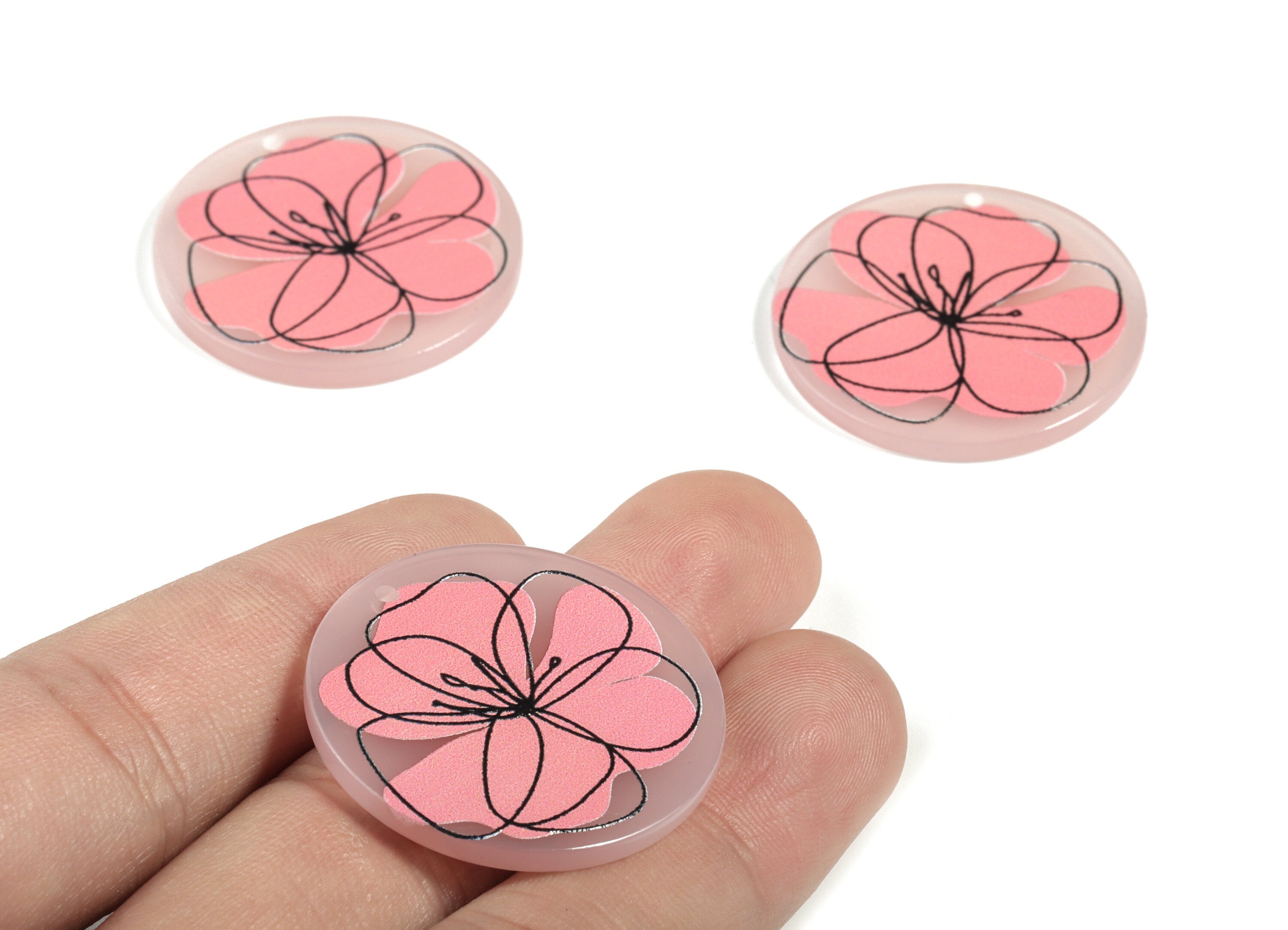Acrylic Round Earring Charms - Acrylic Flower Round Pandant - Earring Findings - Jewelry Supplies - 31.79x31.82x2.23mm - AC2157 - DOMEDBAZAAR