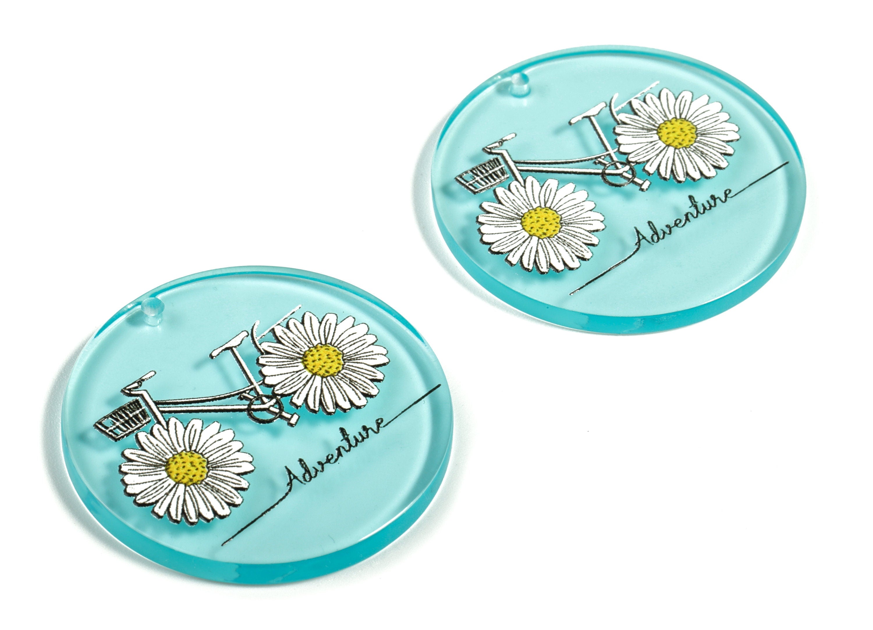 Acrylic Round Earring Charms - Acrylic Bicycle Sunflower Pendant - Cute Earring Finding - Jewelry Supplies - 34.98x25x3.01mm - AC2156 - DOMEDBAZAAR
