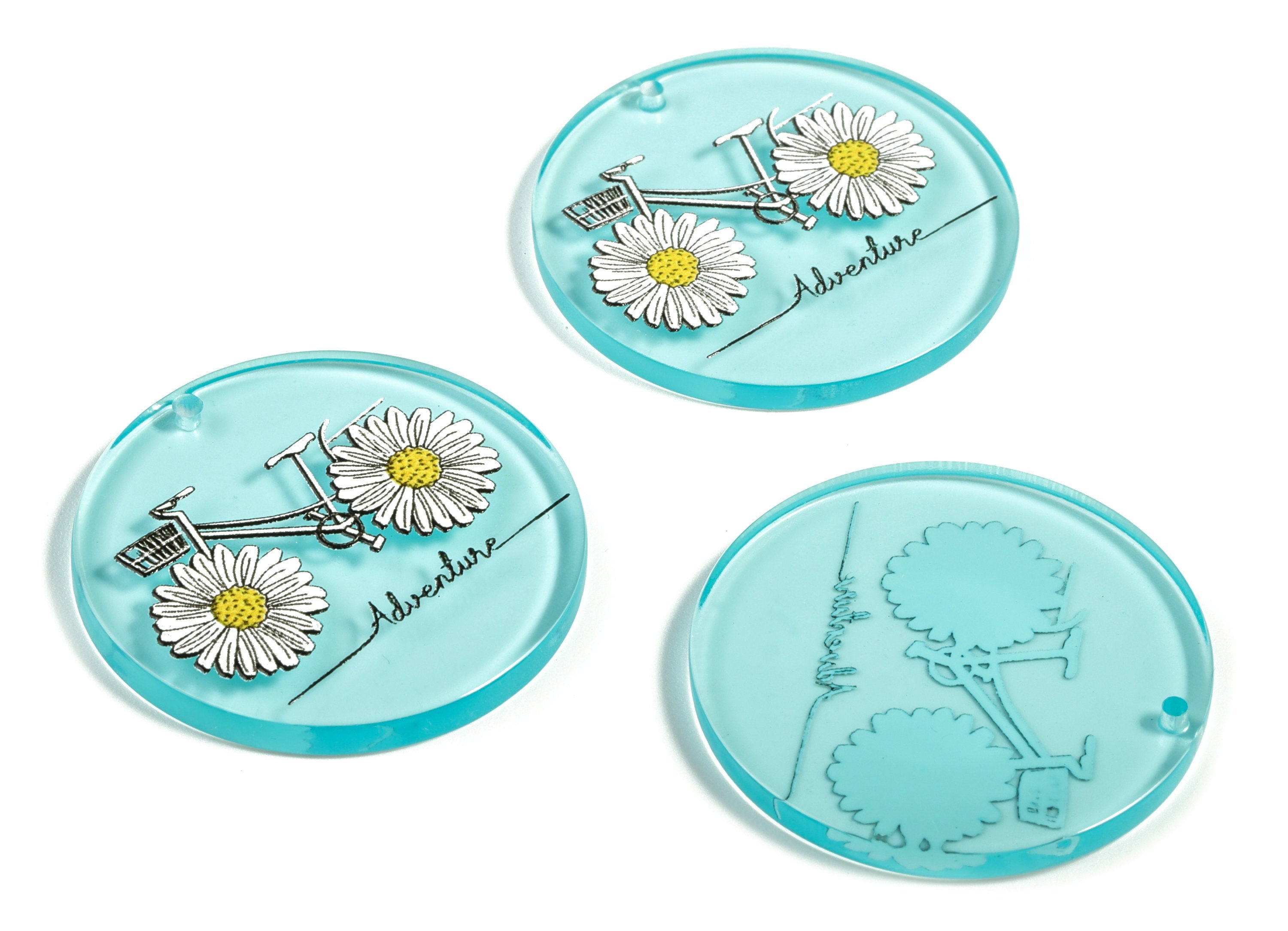 Acrylic Round Earring Charms - Acrylic Bicycle Sunflower Pendant - Cute Earring Finding - Jewelry Supplies - 34.98x25x3.01mm - AC2156 - DOMEDBAZAAR