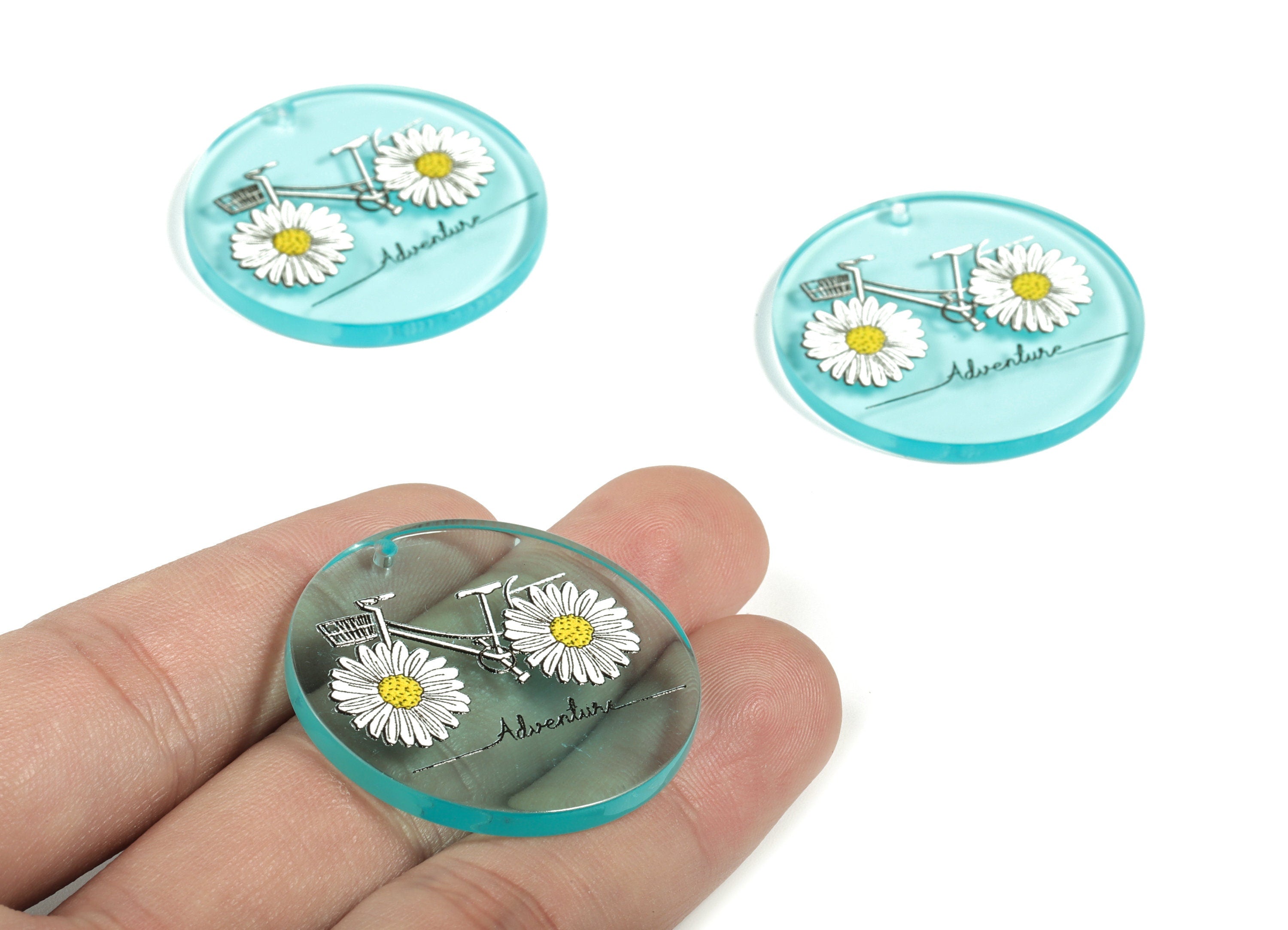 Acrylic Round Earring Charms - Acrylic Bicycle Sunflower Pendant - Cute Earring Finding - Jewelry Supplies - 34.98x25x3.01mm - AC2156 - DOMEDBAZAAR