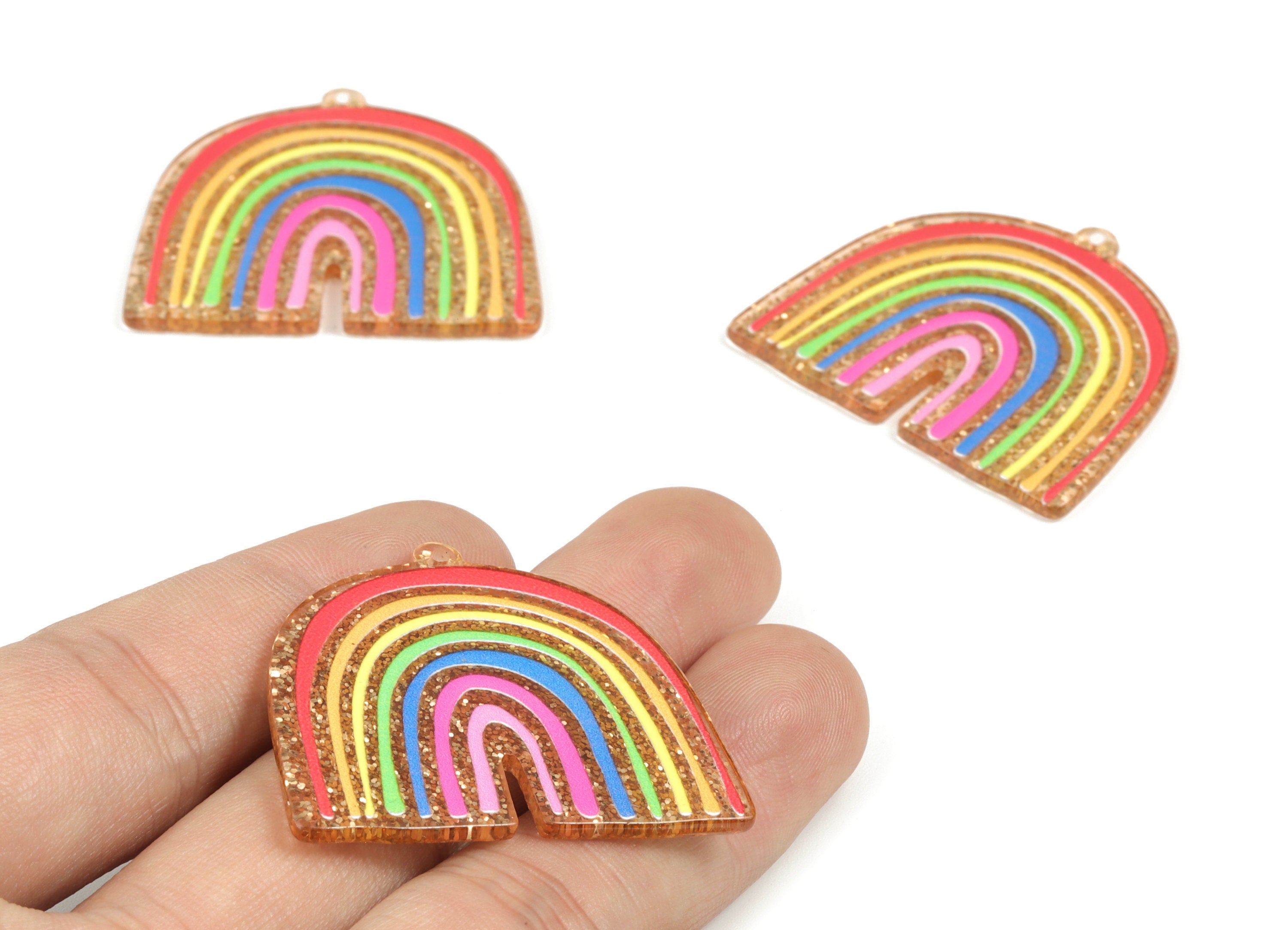 Acrylic Rainbow Earring Charms - Acrylic Rainbow Cloud Pendant - Earring Findings - Jewellery Supplies - 35.33x39.27x2.08mm - AC2204 - DOMEDBAZAAR