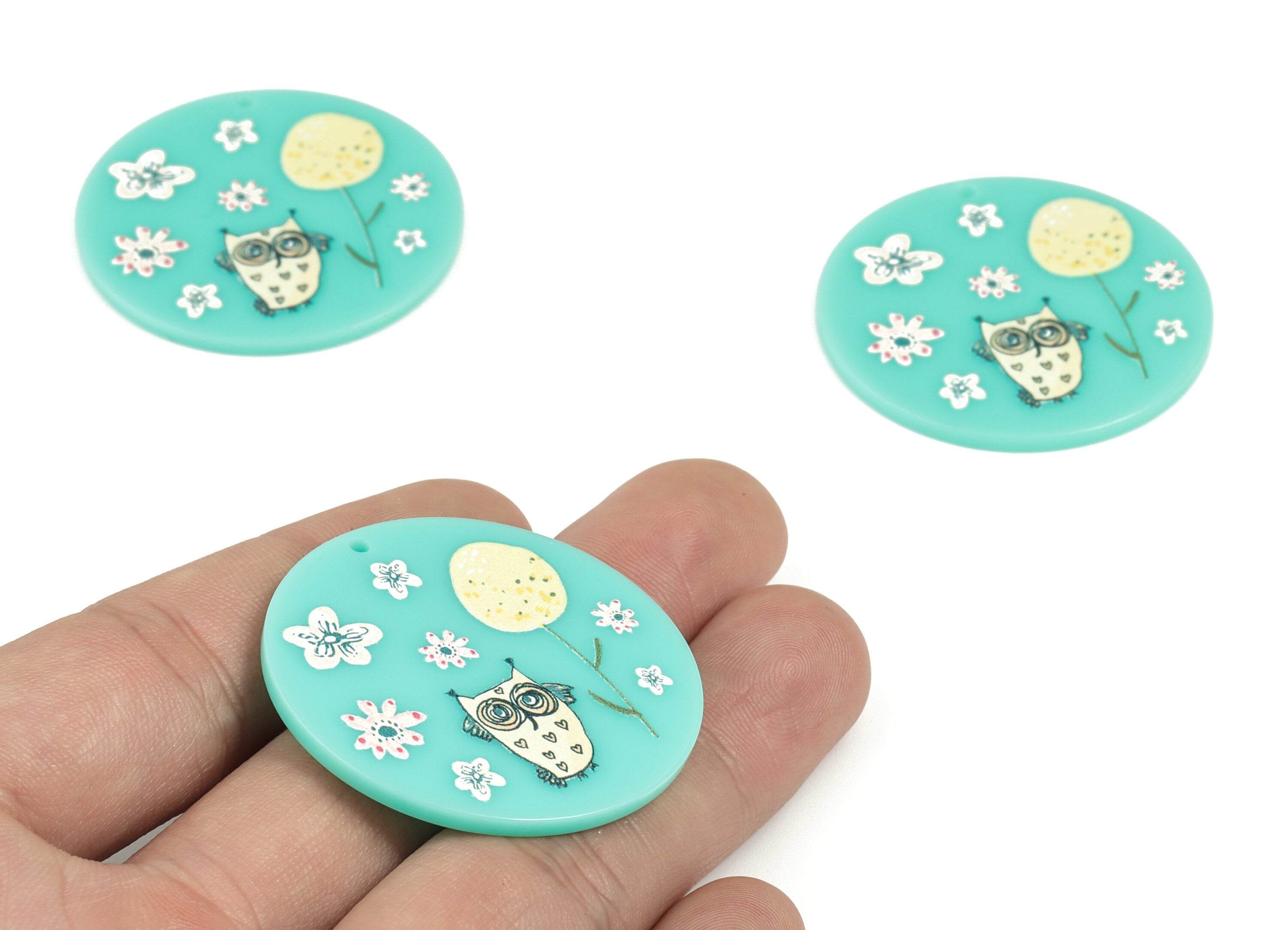 Acrylic Round Owl Earring Charms - Acrylic Geometry Pandant - Earring Findings - Jewelry Supplies - 39.66x39.67x2.01mm - AC2161 - DOMEDBAZAAR