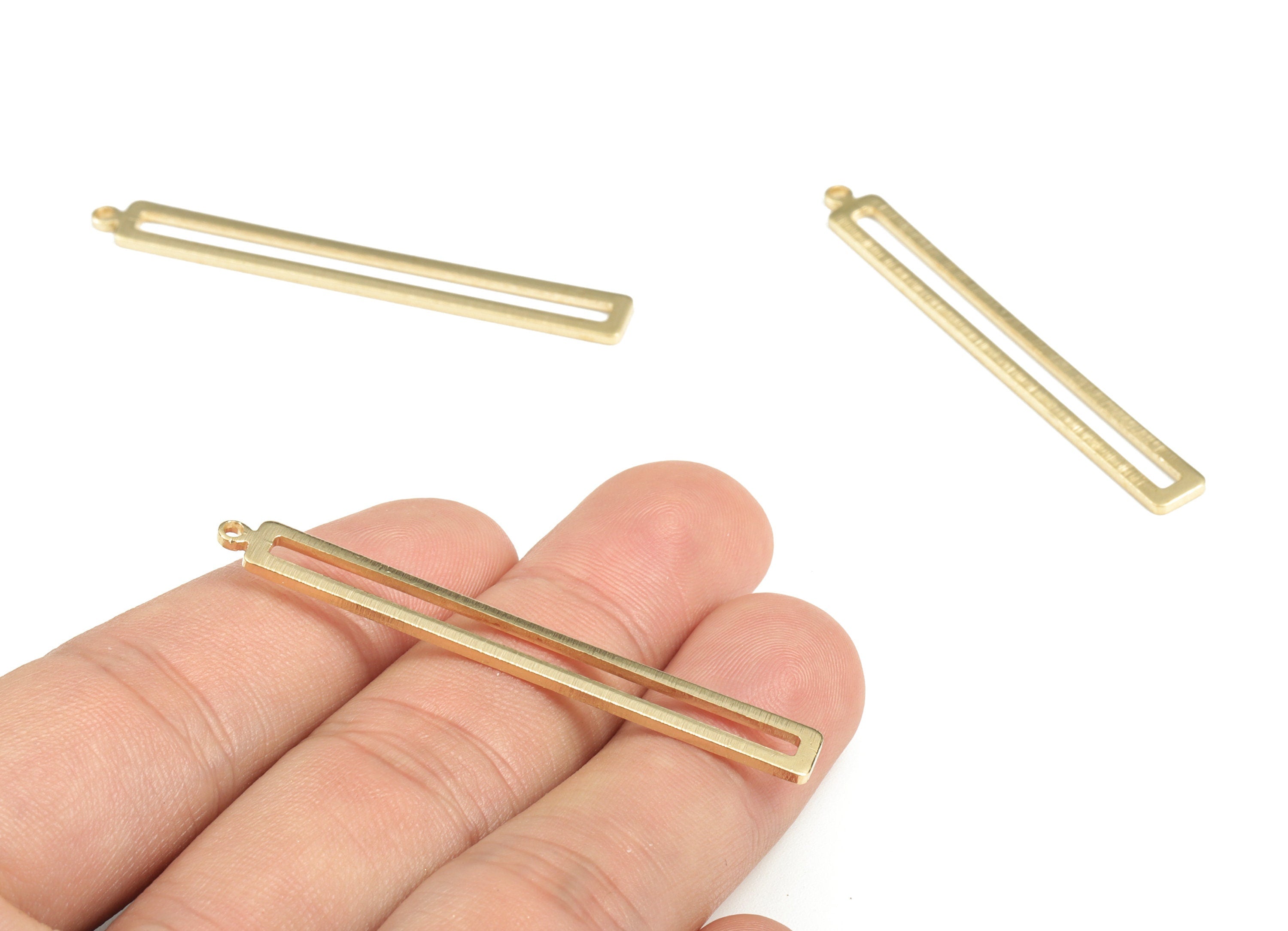 Brass Textured Rectangle Earring Charms - Raw Brass Rectangle Pendant - Jewelry Making Supplies - 53.02x6.17x1.3mm - PP3805 - DOMEDBAZAAR
