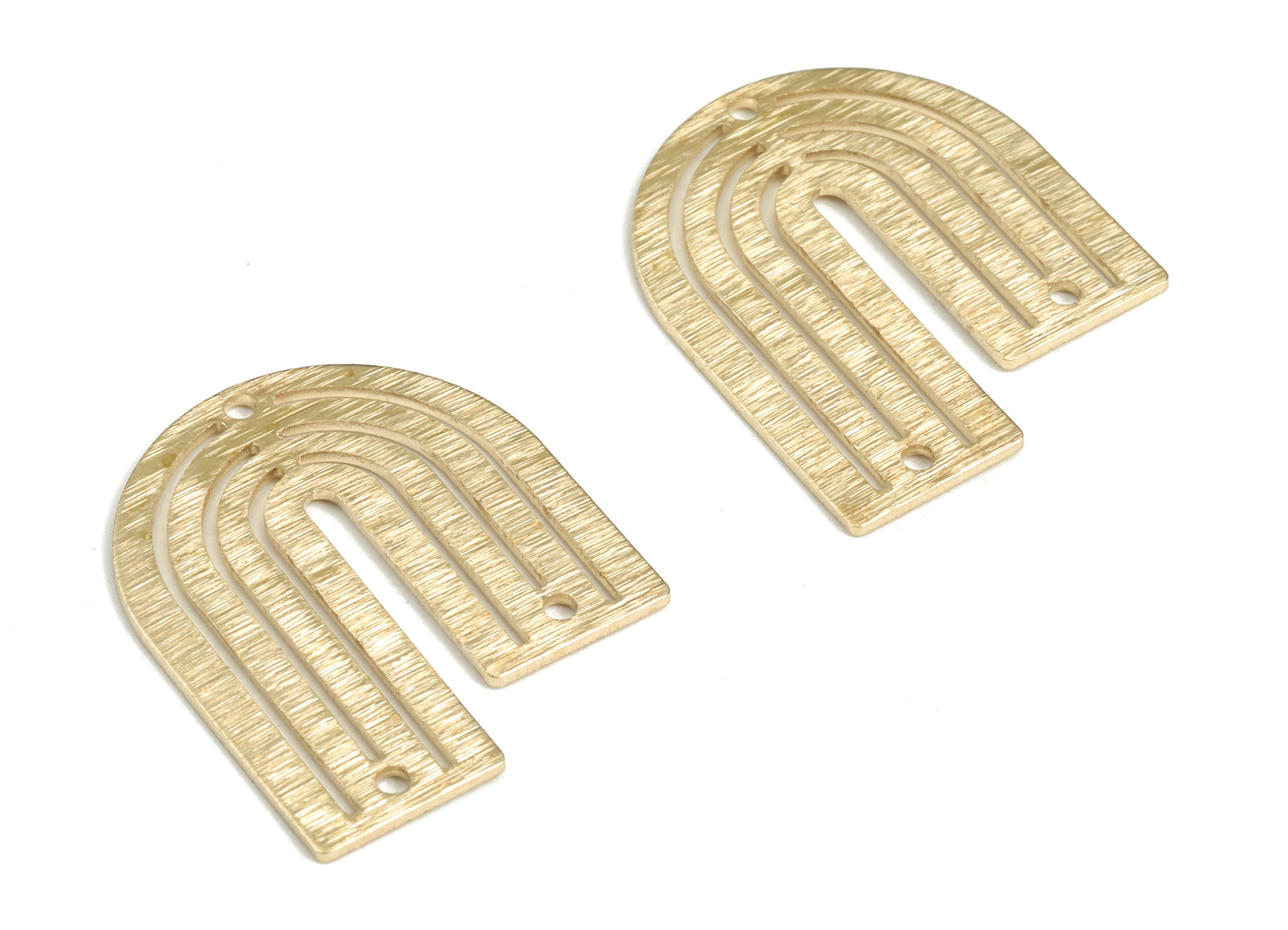 Brass Textured Rainbow Earring Connector - Raw Brass Rainbow Earring Charms - 3 Holes - Jewelry Making Supplies - 27x22.82x0.99mm - PP3825 - DOMEDBAZAAR