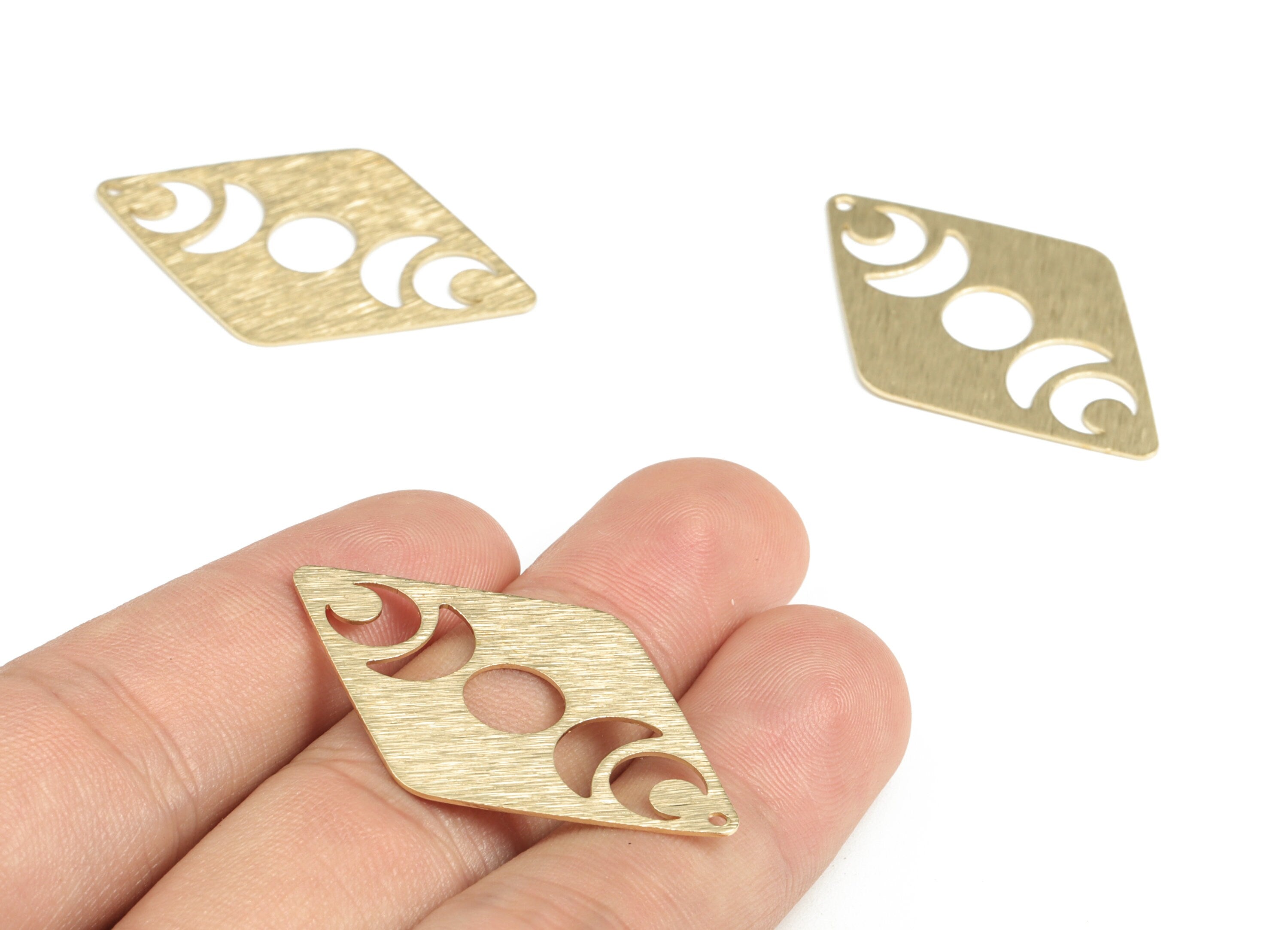 Brass Textured Diamond Earring Charms - Raw Brass Phases Of Moon Pendant - Earring Findings - Jewelry Supplies - 40.17x26x0.61mm - PP3823 - DOMEDBAZAAR