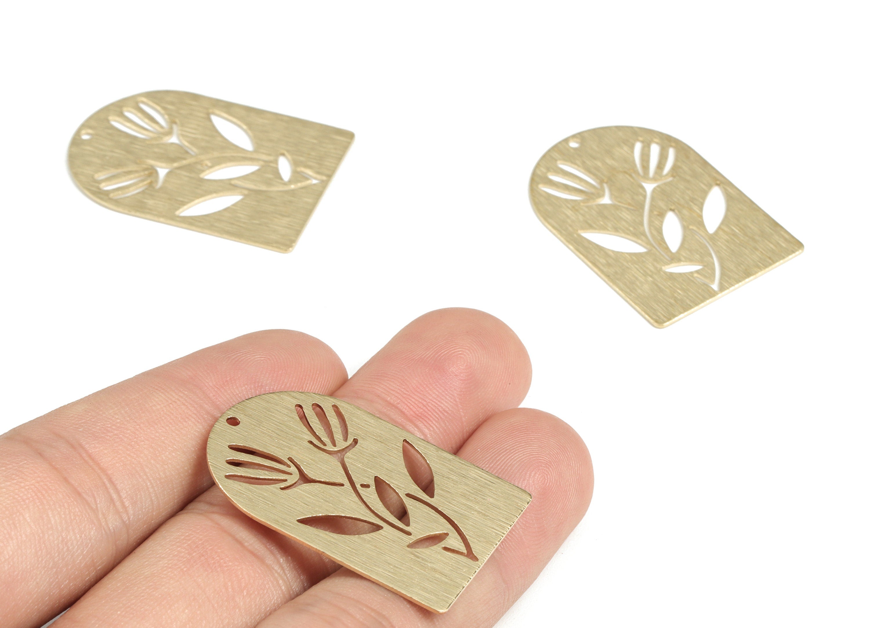 Brass Textured Tulip Domed Earring Charms - Raw Brass Half Oval Pendant - Jewelry Making Supplies - 35.03x24.09x0.63mm - PP3815 - DOMEDBAZAAR