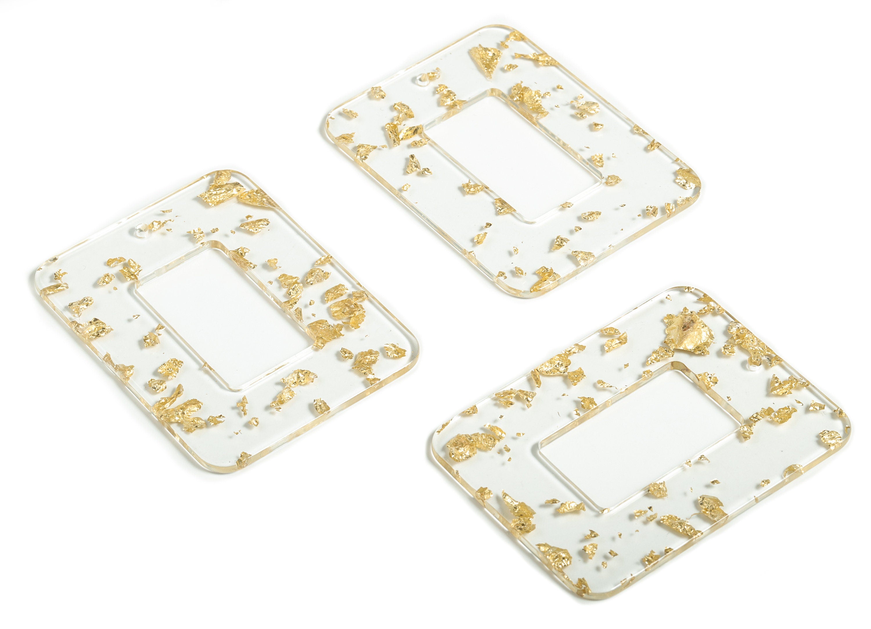 Acrylic Rectangle Earring Charms - Rectangle Pendant - Gold Foil & Confetti - Jewelry Supplies - Color Code: A255 - 65x49x3mm - AC1106-A255 - DOMEDBAZAAR