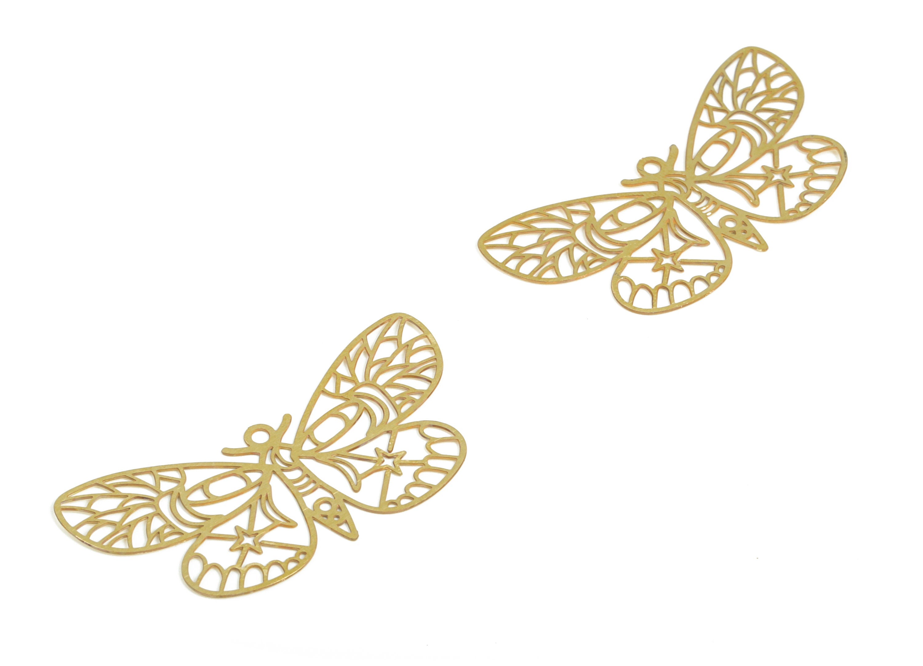 Brass Butterfly Earring Charms - Raw Brass Butterfly Pendant - Earring Findings - Jewellery Making Supplies - 41.22x19.79x0.29mm - JJB6627 - DOMEDBAZAAR