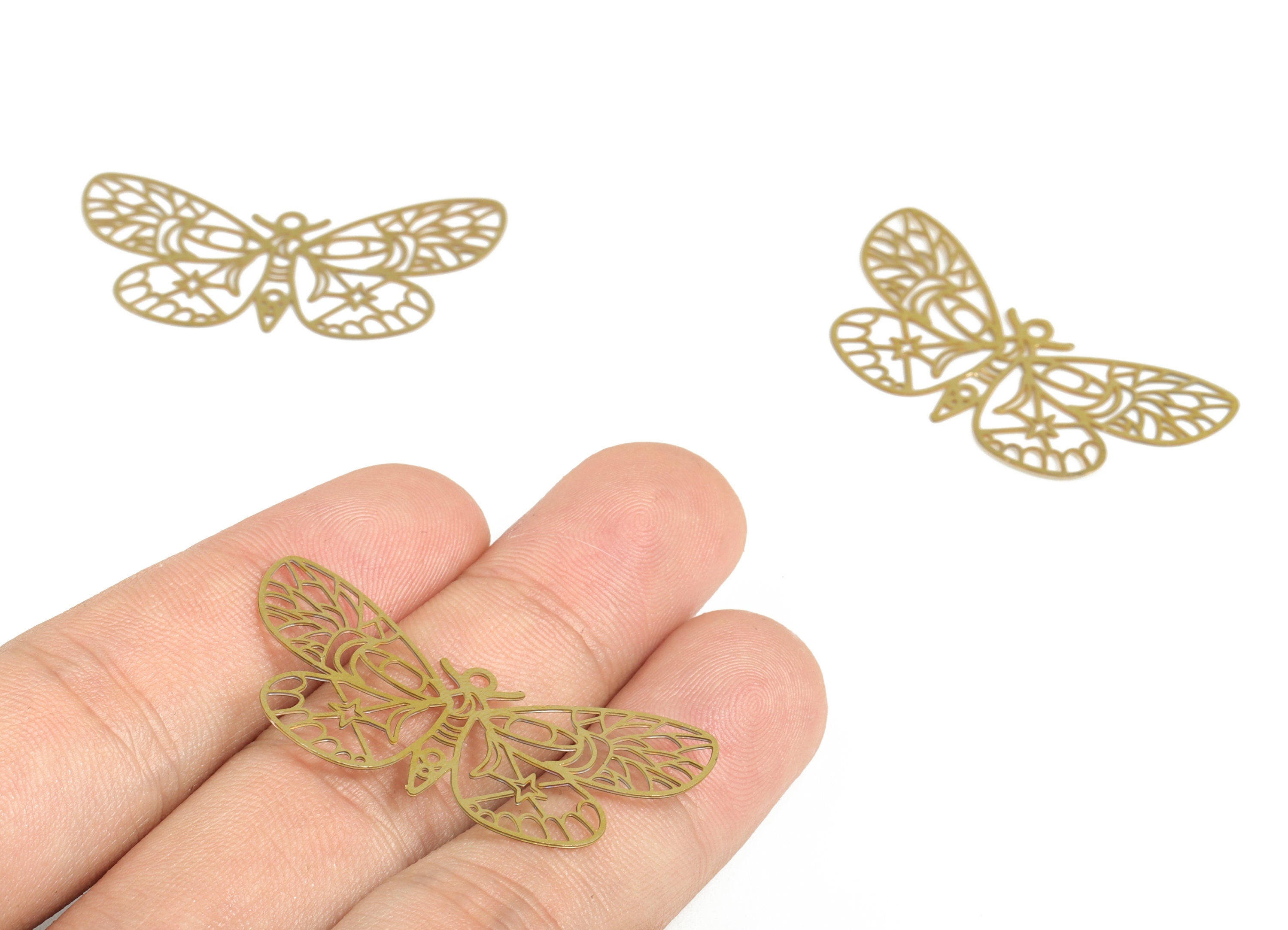 Brass Butterfly Earring Charms - Raw Brass Butterfly Pendant - Earring Findings - Jewellery Making Supplies - 41.22x19.79x0.29mm - JJB6627 - DOMEDBAZAAR