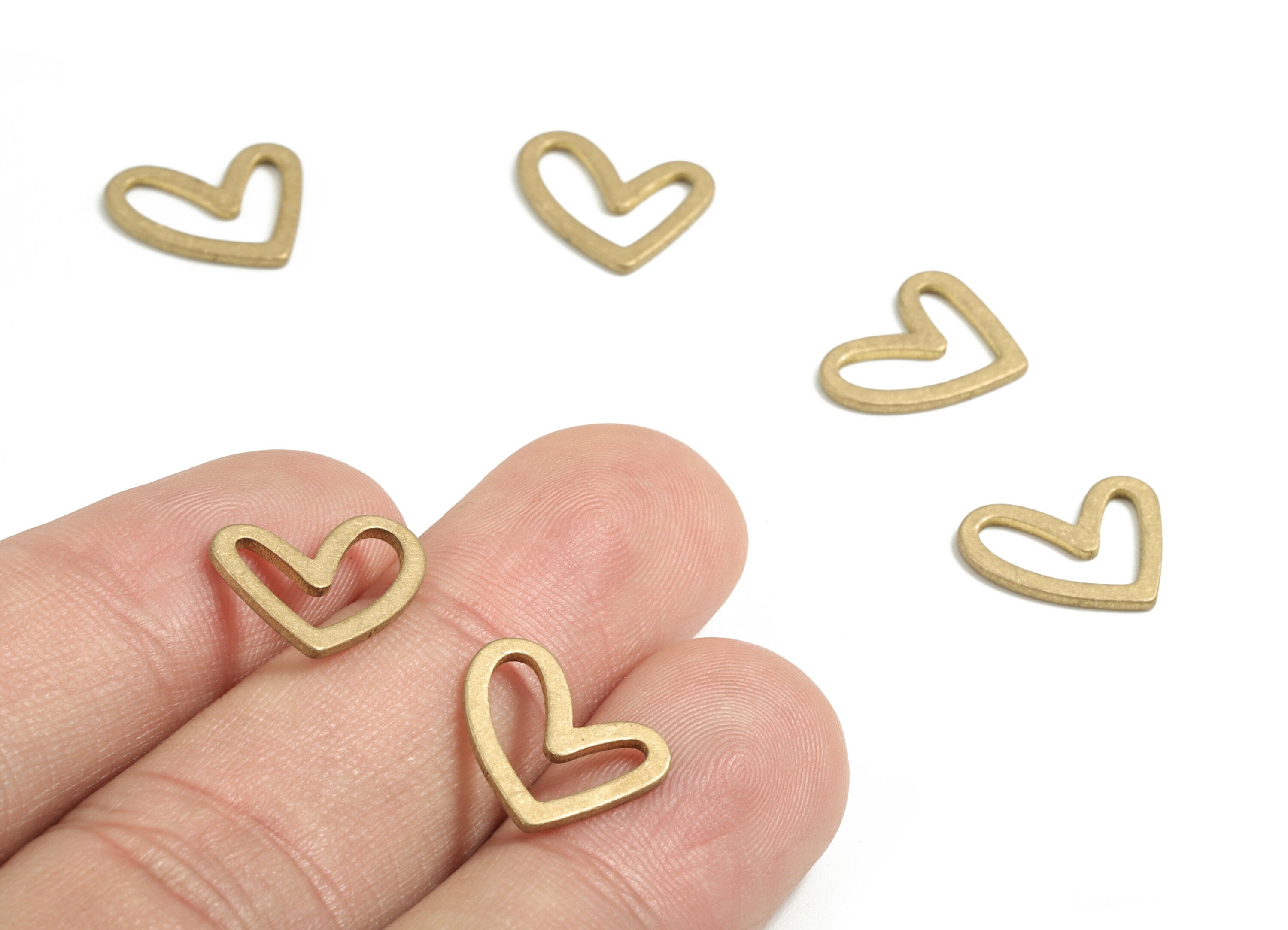 Brass Funky Heart Earring Charms - Raw Brass Heart Pendant - Hollow Heart Earring Charm - Jewelry Supplies - 13.77x11.06x0.96mm - PP3658 - DOMEDBAZAAR