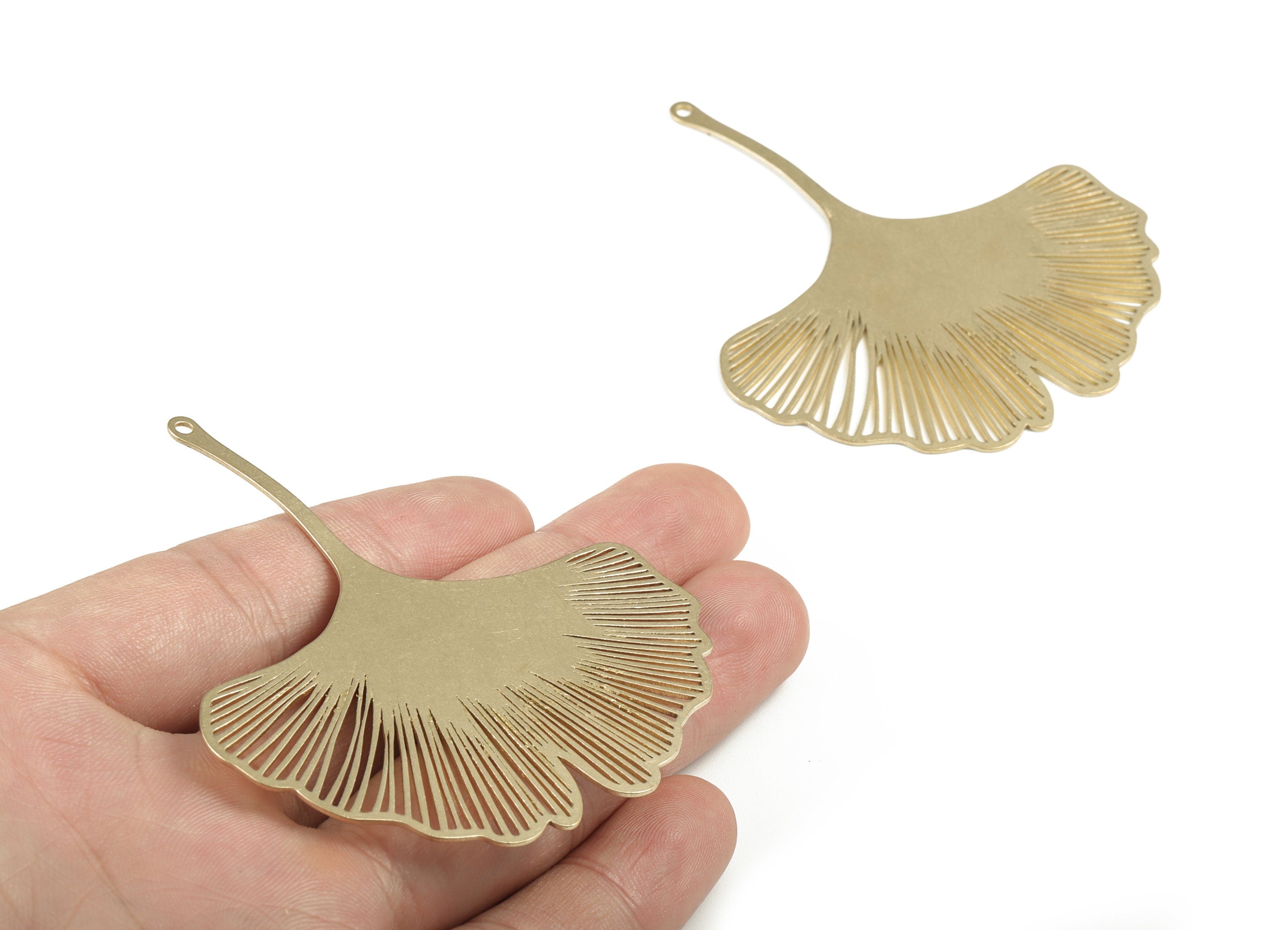 Brass Ginko Earring Charms - Raw Brass Gingko Leaf Pendant - Earring Findings - Jewelry Supplies - 76.71x66.21x0.8mm - PP3691 - DOMEDBAZAAR