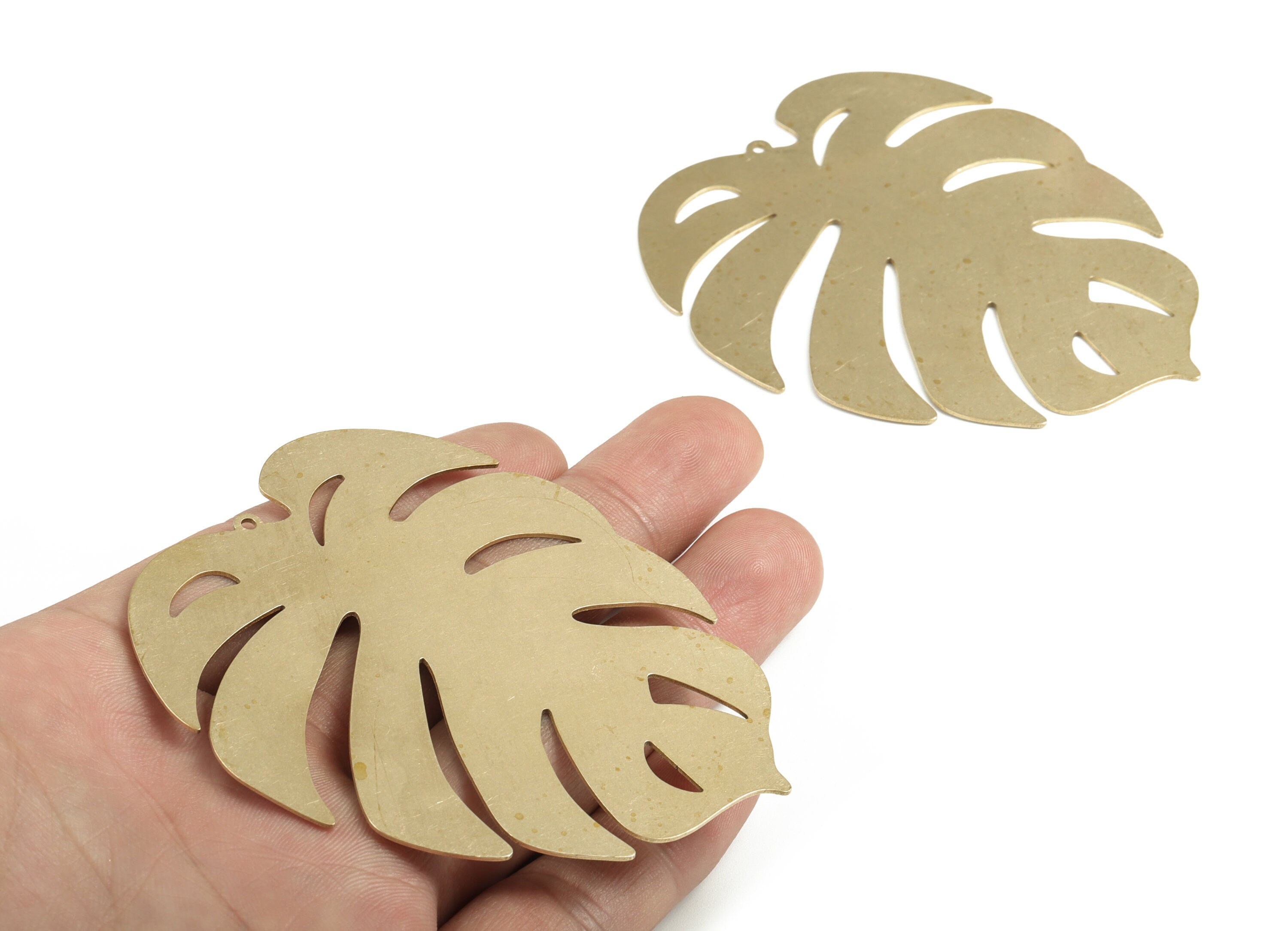 Brass Monstera Earring Charms - Raw Brass Monstera Pendant - Earrings Finding - Jewelry Supplies - 80.32x66.01x0.71mm - PP3690 - DOMEDBAZAAR