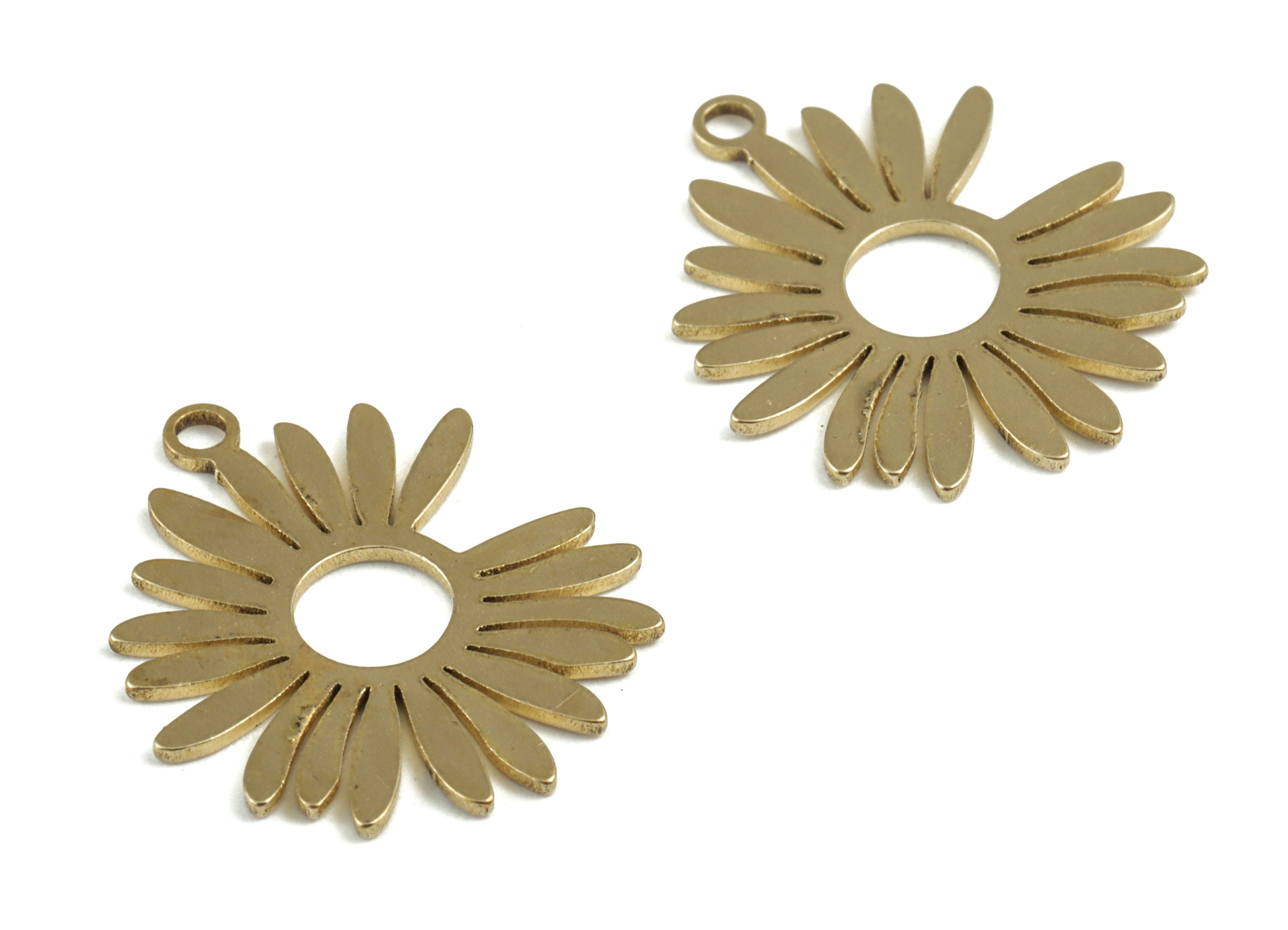 Brass Flower Earring Charms - Raw Brass Flower Pendant - Earring Findings - Jewelry Supplies - 19.89x16.72x0.84mm - PP3731 - DOMEDBAZAAR