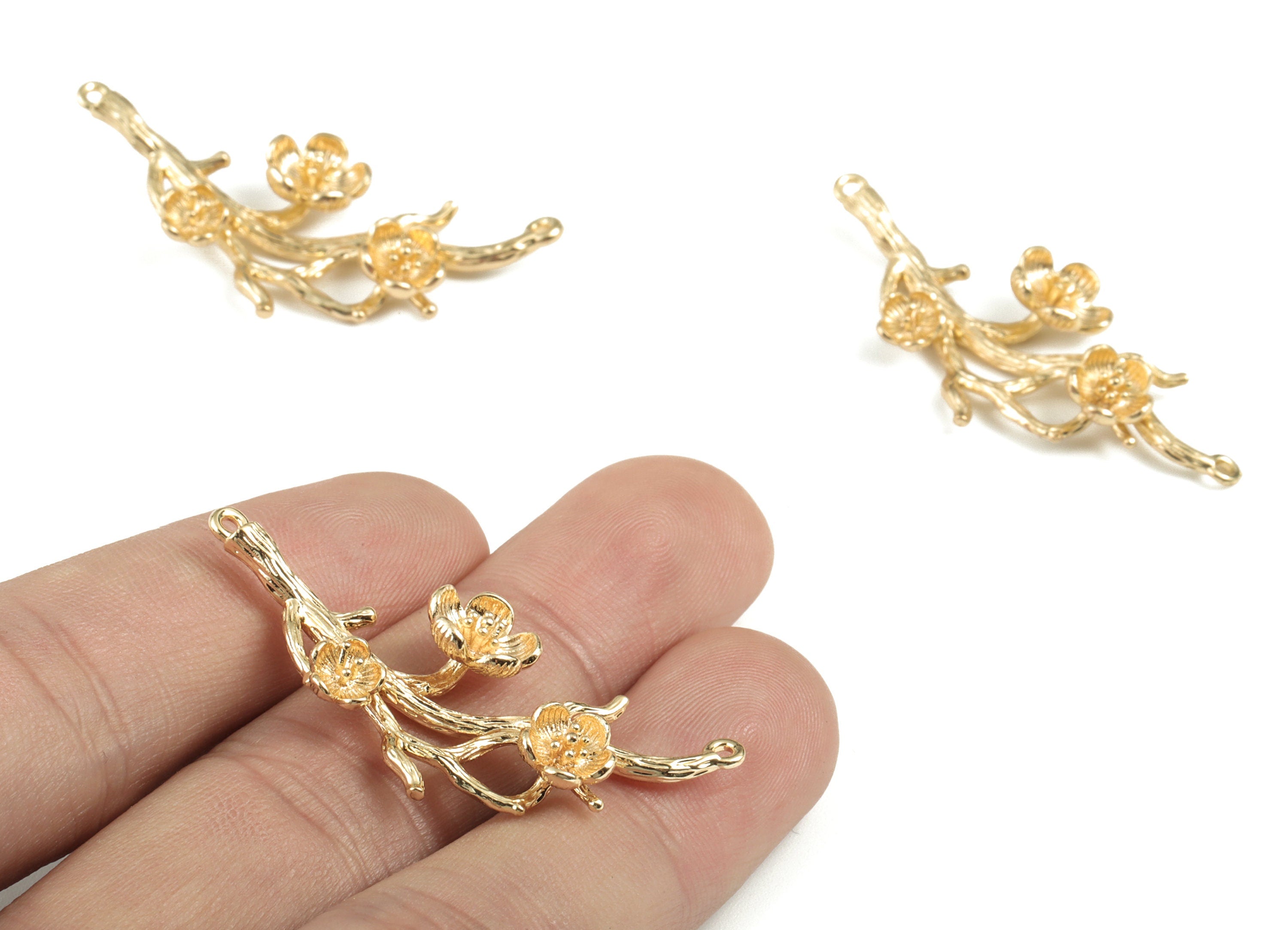 Brass Brach Necklace Connector - Gold Flower Tree Earring Connector - 18K Real Gold Plated Brass - 43.34x19.29x5.76mm - RGP2782 - DOMEDBAZAAR