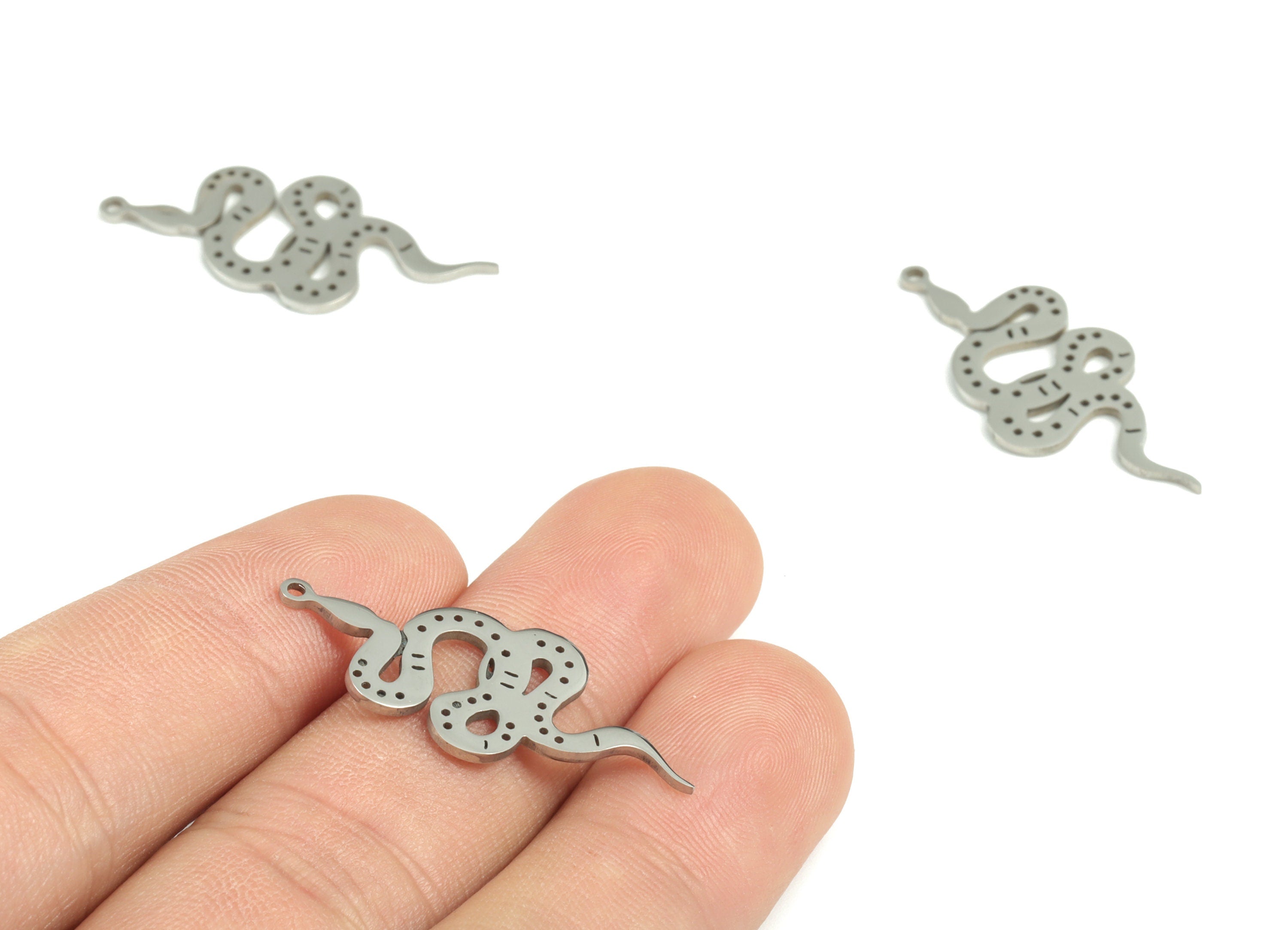 Stainless Steel Snake Earring Charms - Stainless Steel Snake Pendant - Jewelry Making Supplies - 32.55x14.9x1.01mm - SS1186 - DOMEDBAZAAR