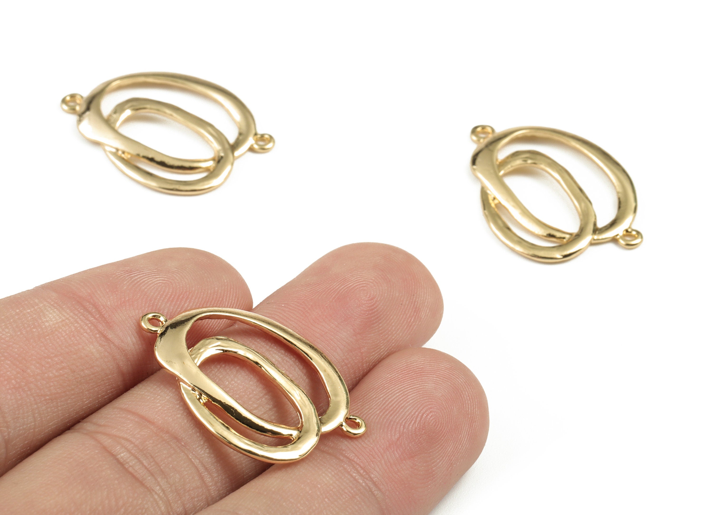 Brass Double Oval Earring Connector - Gold Double Oval Earring Charms - 18K Real Gold Plated Brass - 27.84x21.13x2.22mm - RGP2779 - DOMEDBAZAAR