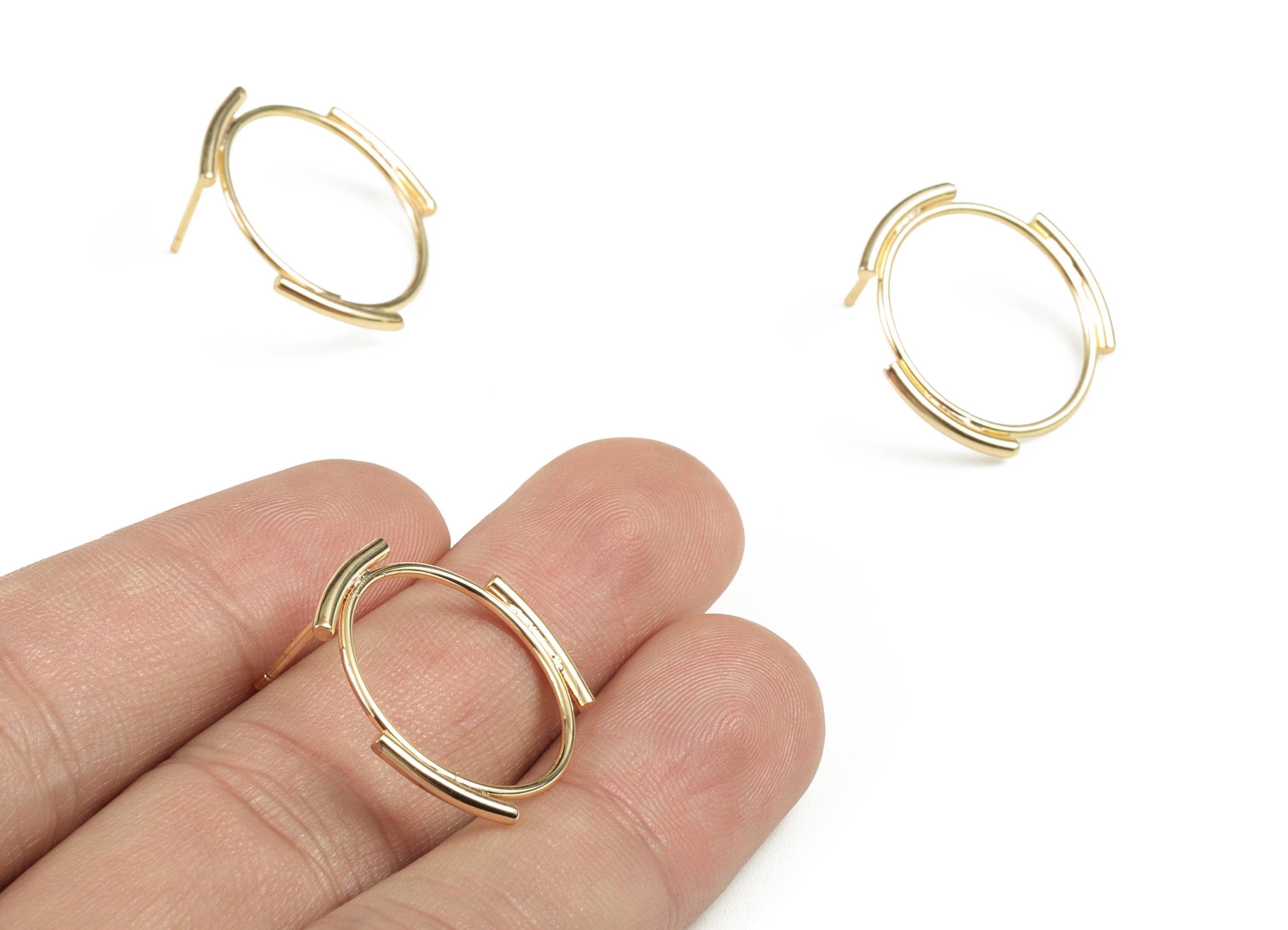 Brass Round Earring Stud - Gold Circle Earring Stud - 18K Real Gold Plated - 316 Stainless Steel - 23.28x21.62x1.46mm - RGP2793 - DOMEDBAZAAR