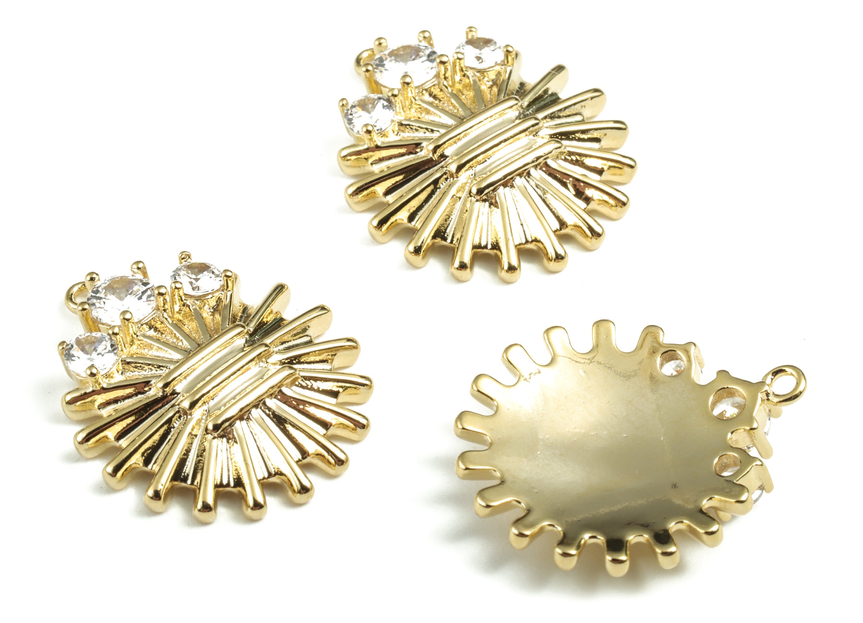 Brass Sun Earring Charms With Zircons - Gold Sun Pendant - 18K Real Gold Plated Brass - 20.52x17.54x3.72mm - RGP2777 - DOMEDBAZAAR