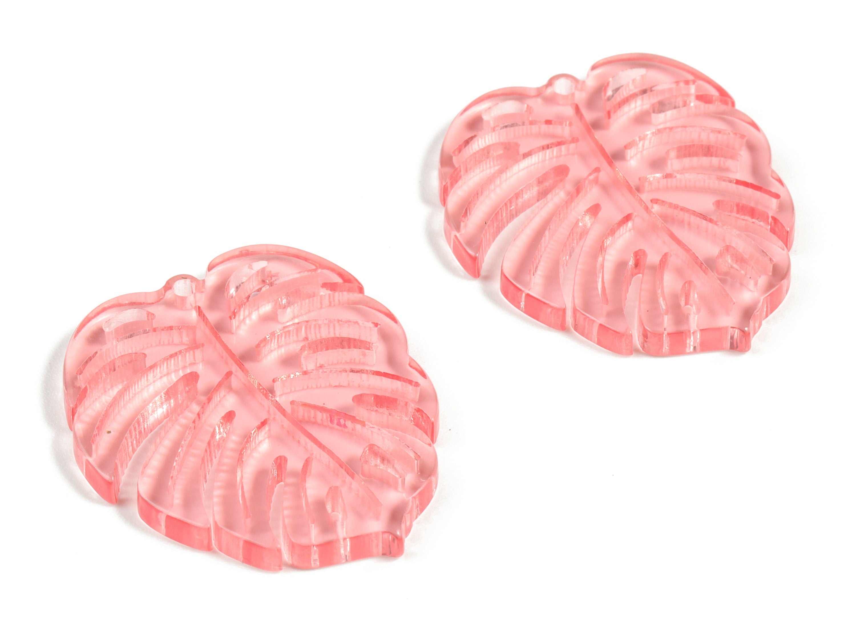 Acrylic Leaf Earring Charms - Acrylic Pink Monstera Earrings - Jewelry Supplies - Color Code:A465 - 31.18x26.76x2.98mm - AC2176-A465 - DOMEDBAZAAR