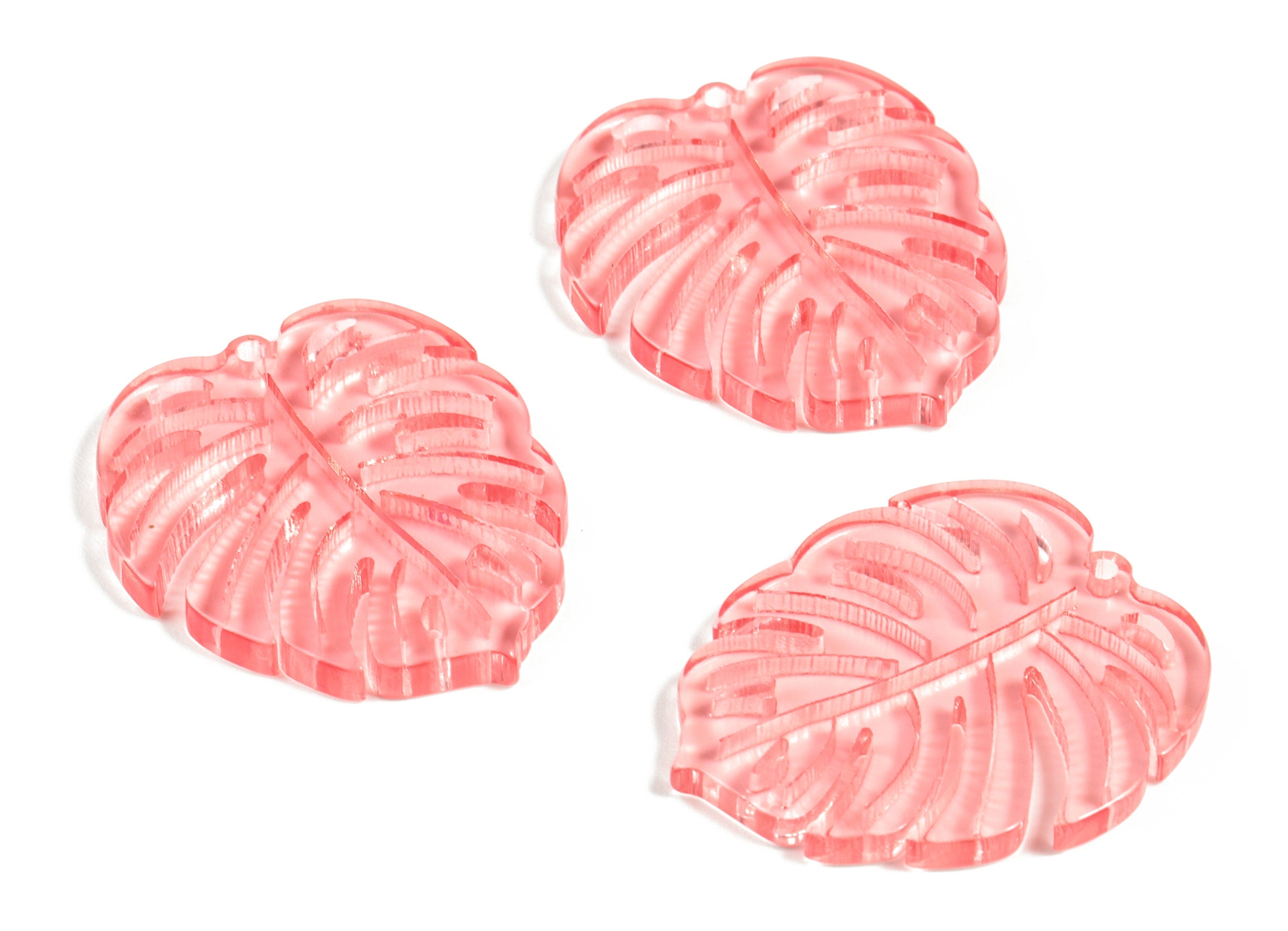 Acrylic Leaf Earring Charms - Acrylic Pink Monstera Earrings - Jewelry Supplies - Color Code:A465 - 31.18x26.76x2.98mm - AC2176-A465 - DOMEDBAZAAR