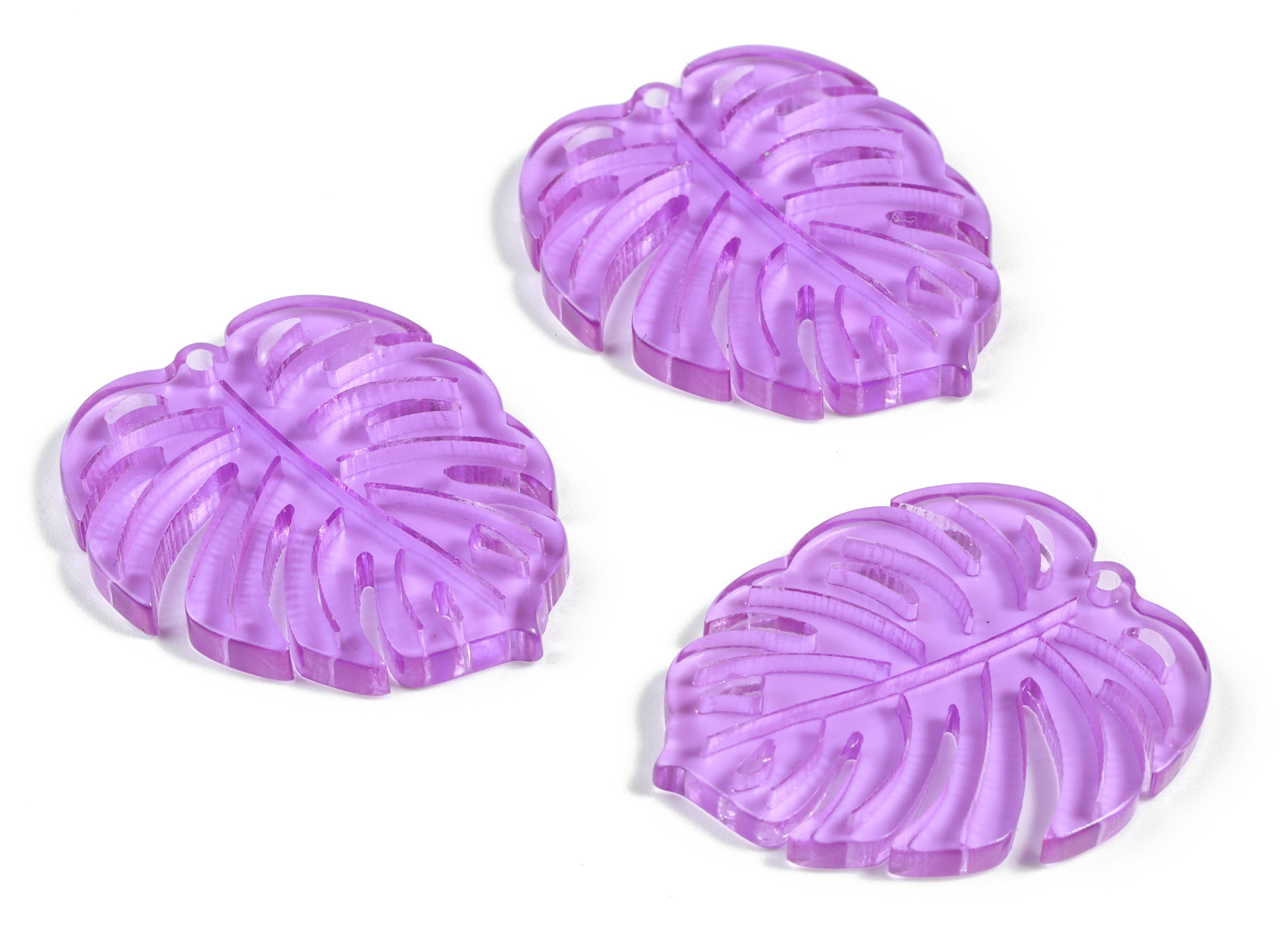 Acrylic Leaf Earring Charms - Acrylic Purple Monstera Earrings - Jewelry Supplies - Color Code:A4680 - 31.24x27.08x2.96mm - AC2176-A480 - DOMEDBAZAAR