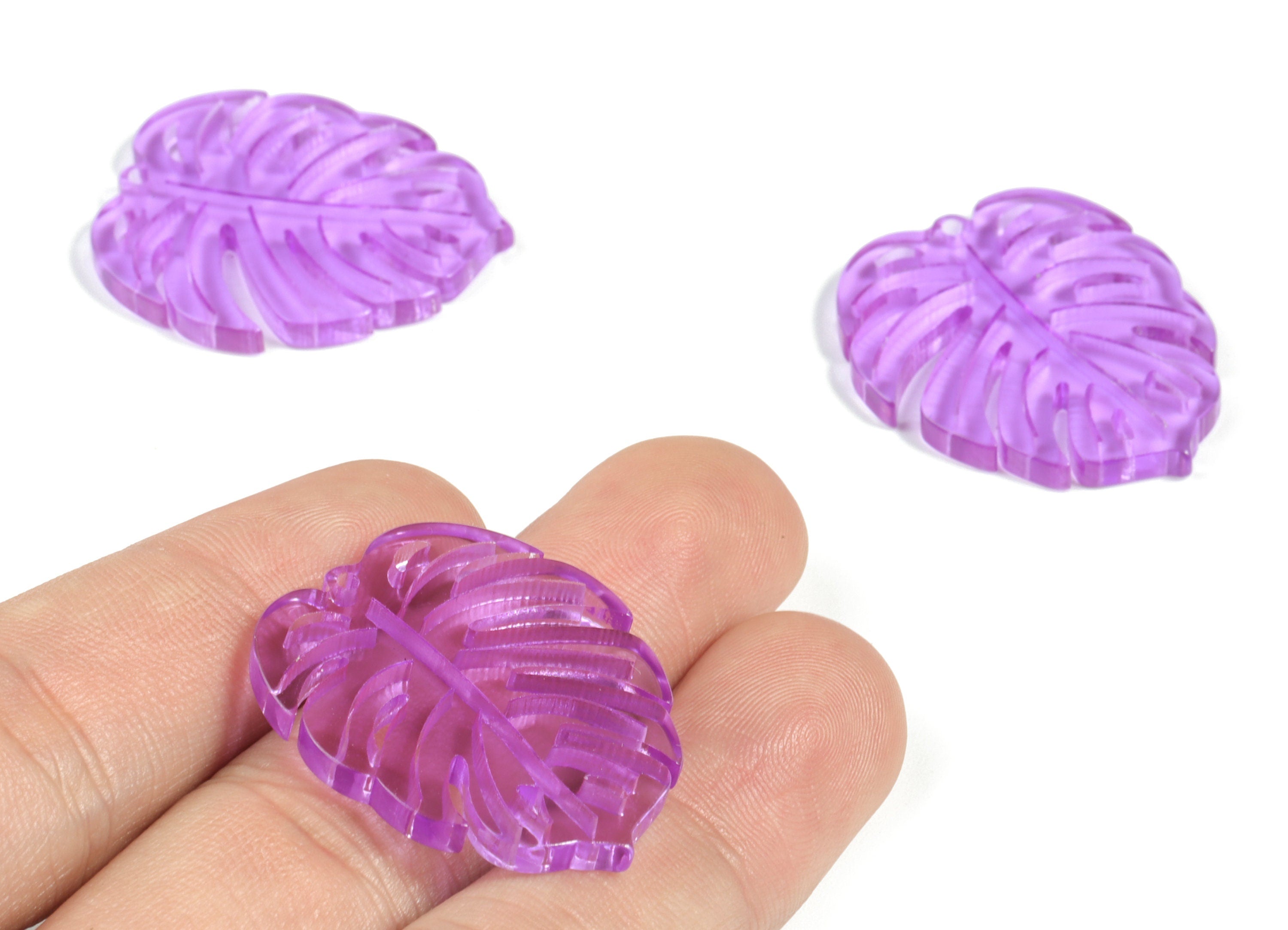 Acrylic Leaf Earring Charms - Acrylic Purple Monstera Earrings - Jewelry Supplies - Color Code:A4680 - 31.24x27.08x2.96mm - AC2176-A480 - DOMEDBAZAAR