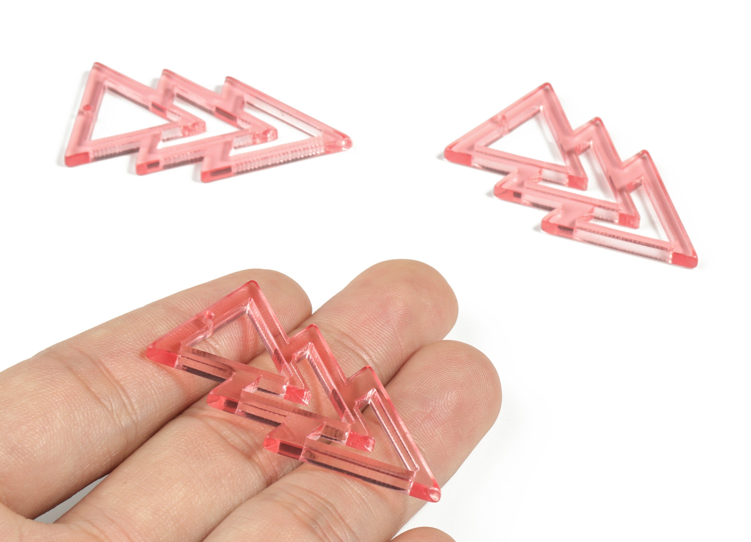 Acrylic Triangles Earring Charms - Acrylic Pink Triangles Pendant - Jewelry Supplies - Color Code:A465 - 46.06x23.47x2.94mm - AC2173-A465 - DOMEDBAZAAR