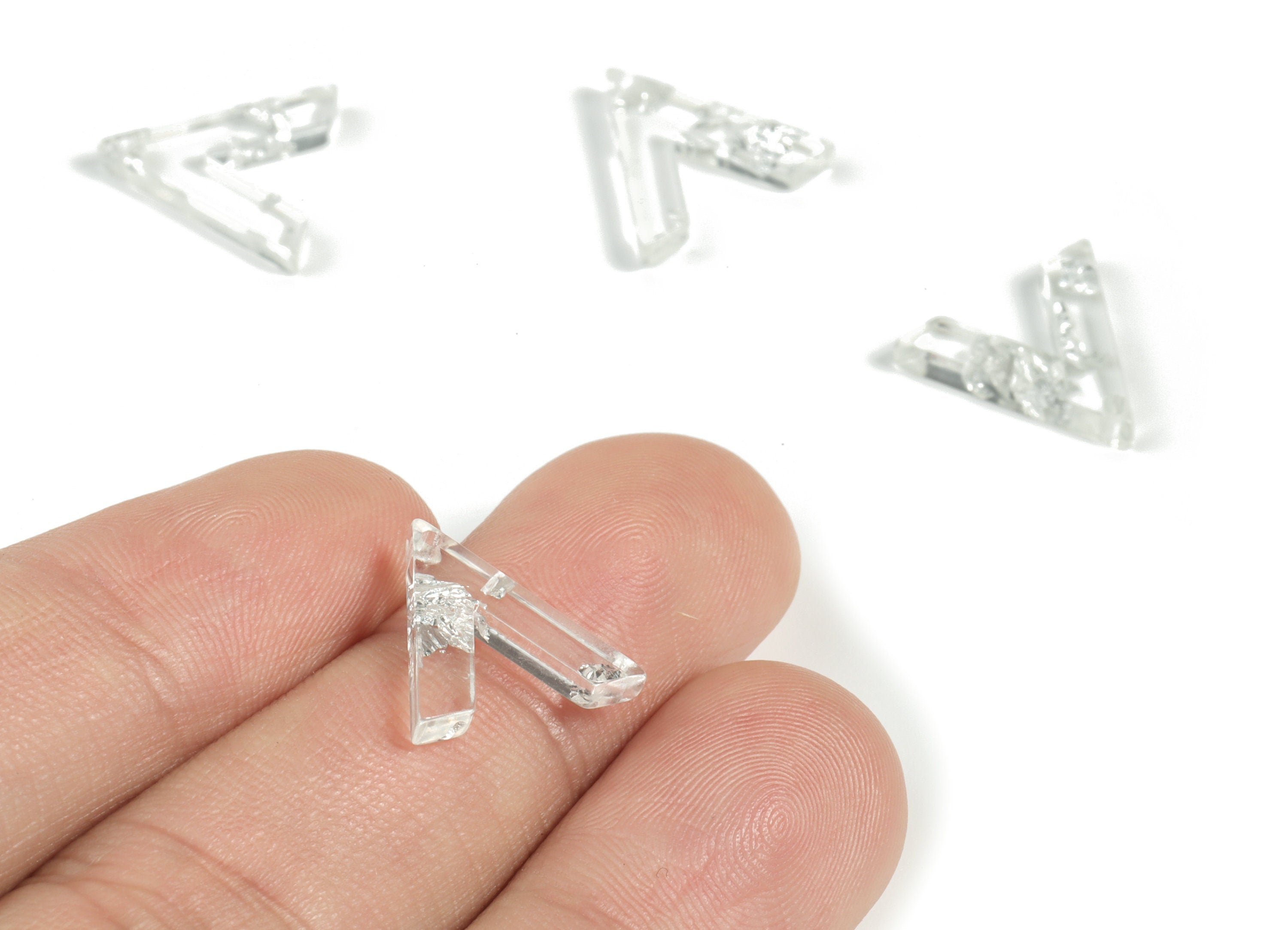 Acrylic Triangle Earring Charms - Acrylic Triangle Pendant - Silver Foil & Confetti - Color Code:A254 - 13.86x14.69x2.17mm - AC2178-A254 - DOMEDBAZAAR