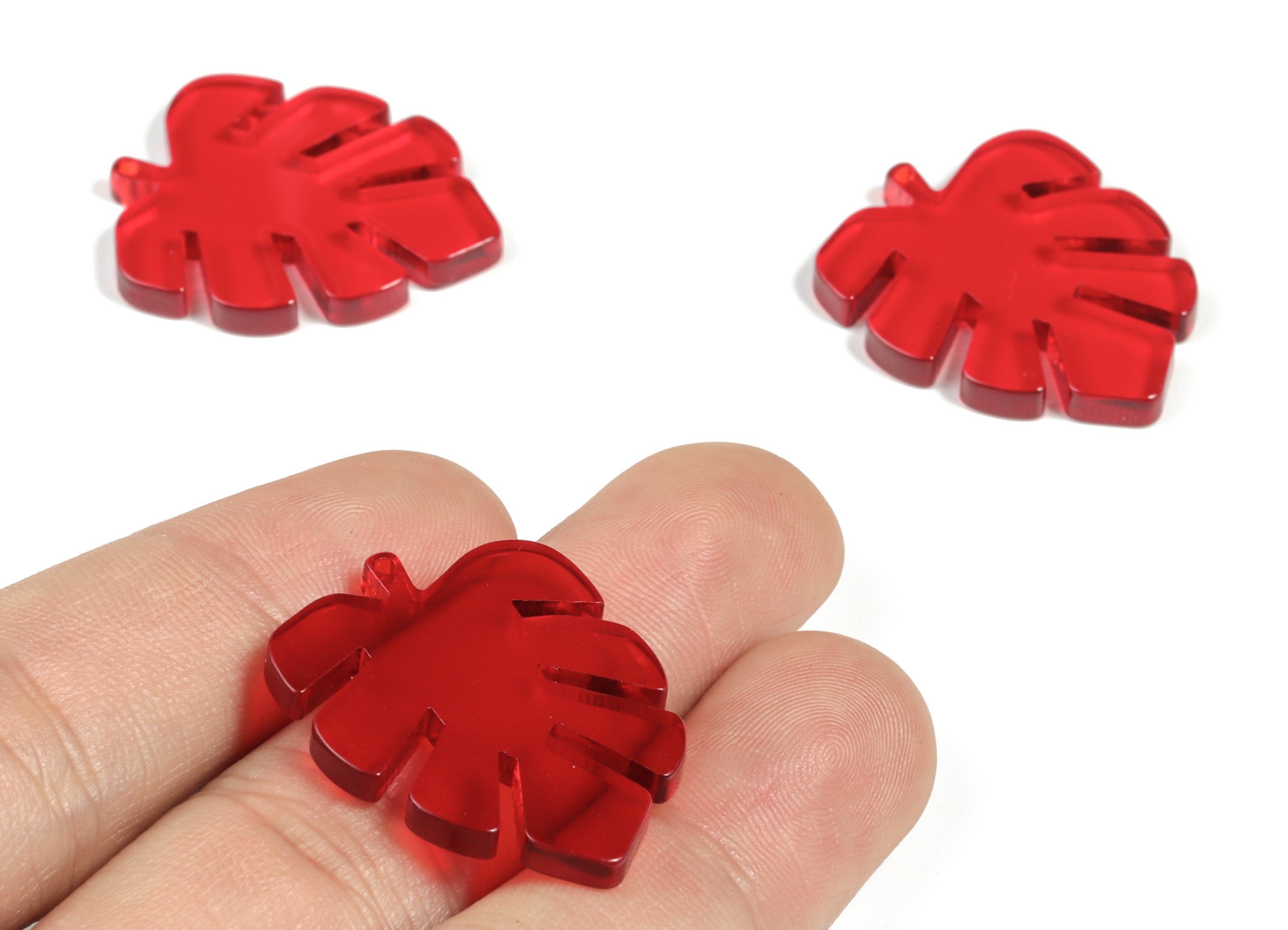 Acrylic Leaf Earring Charms - Acrylic Red Leaf Pendant - Jewelry Supplies - Color Code:A479 - 29.85x24.13x2.78mm - AC1087-A479 - DOMEDBAZAAR