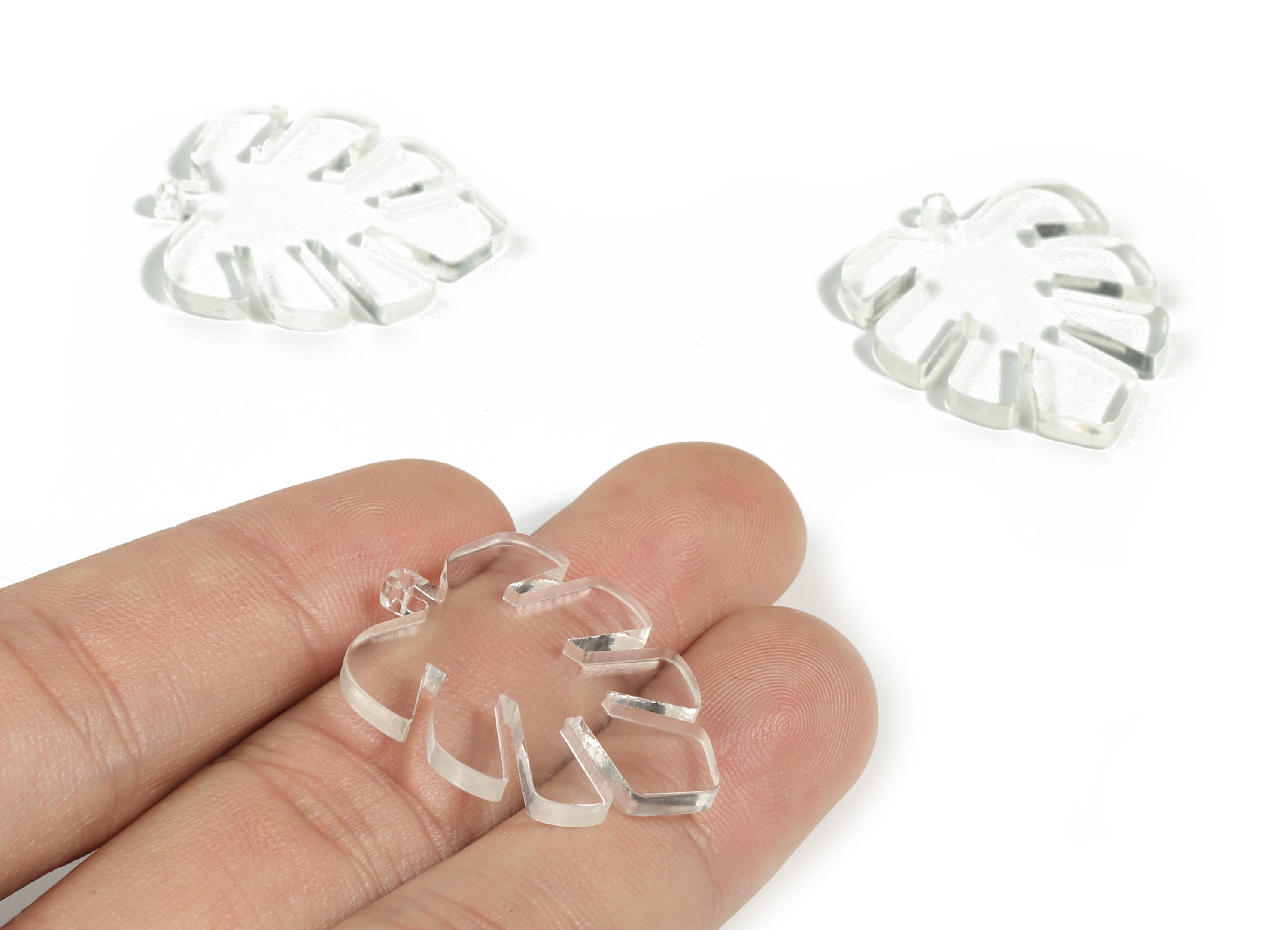 Acrylic Leaf Earring Charms - Acrylic Transparent Monstera Earrings - Jewelry Supplies - Color Code:A63 - 29.76x24.03x2.61mm - AC1087-A63 - DOMEDBAZAAR