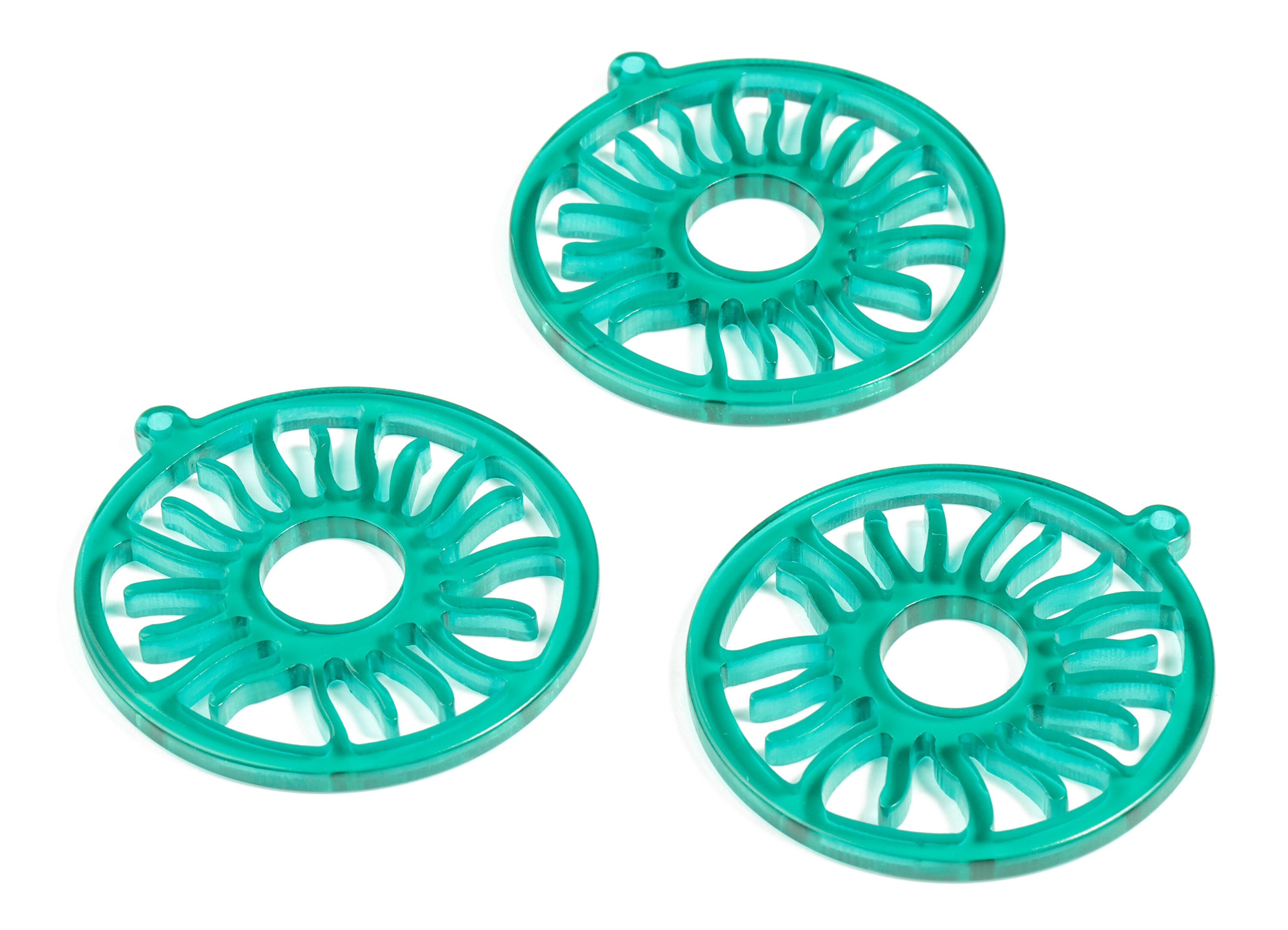 Acrylic Round Sun Earring Charms - Acrylic Green Circle Sun Earrings - Jewelry Supplies - Color Code:A464 - 43.09x39.63x3.02mm - AC2187-A464 - DOMEDBAZAAR