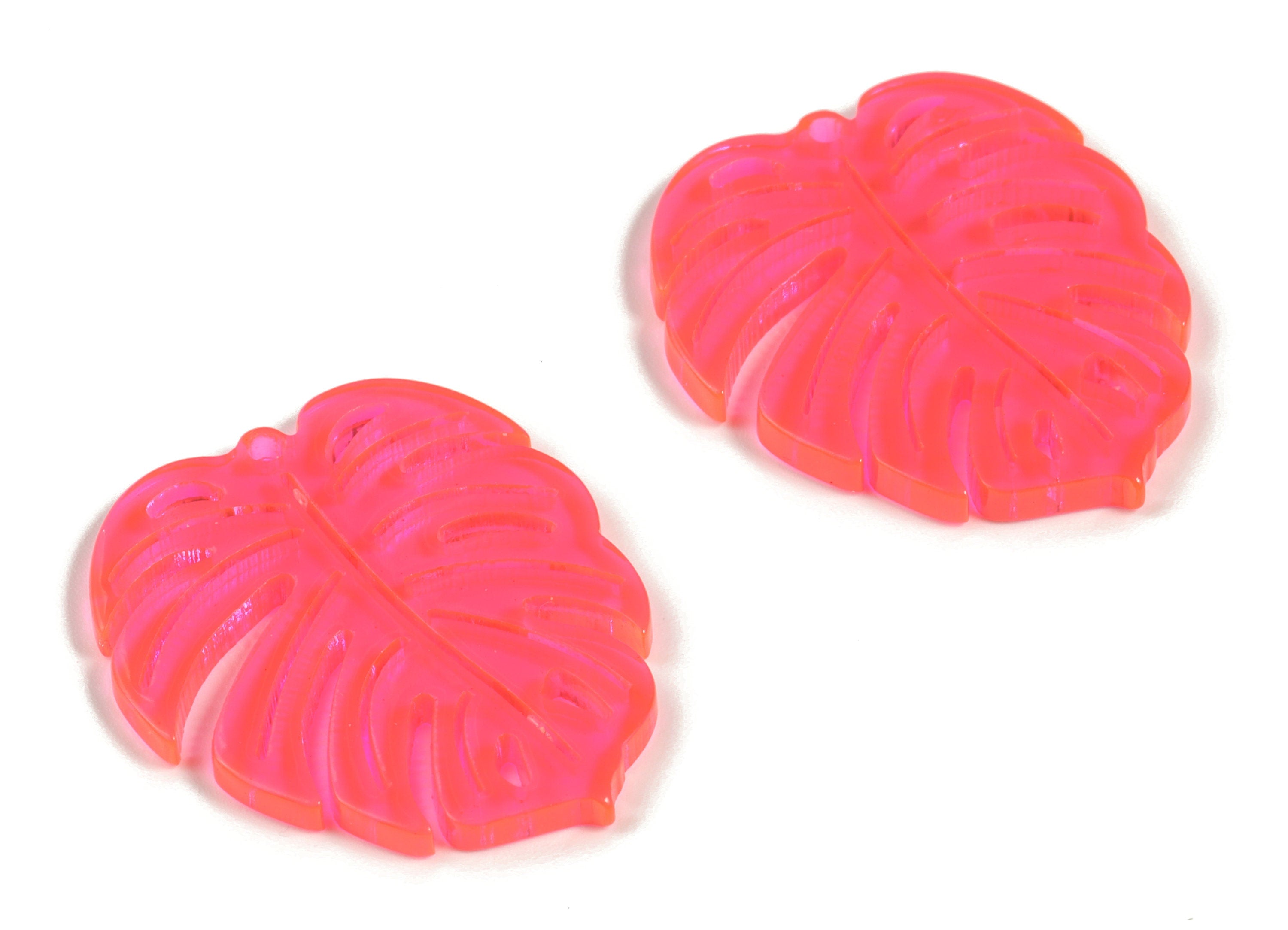 Acrylic Leaf Earring Charms - Acrylic Red Monstera Earrings - Jewelry Supplies - Color Code:A295 - 31.25x26.95x2.45mm - AC2176-A295 - DOMEDBAZAAR
