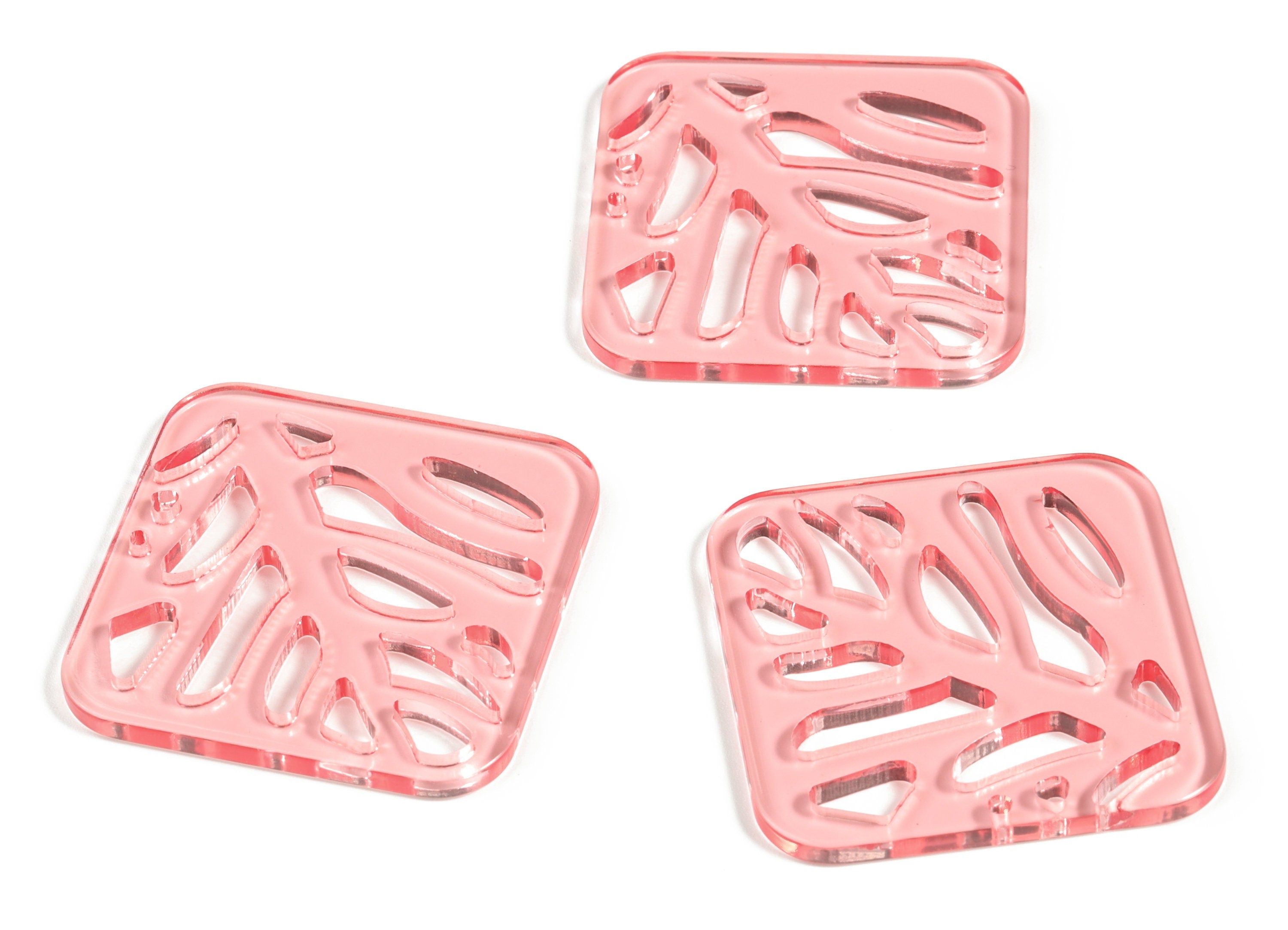 Acrylic Square Leaves Earring Connector - Acrylic Square Leaves Charms - Jewelry Supplies - Color Code:A465 - 39.78x39.6x3.1mm - AC2177-A465 - DOMEDBAZAAR