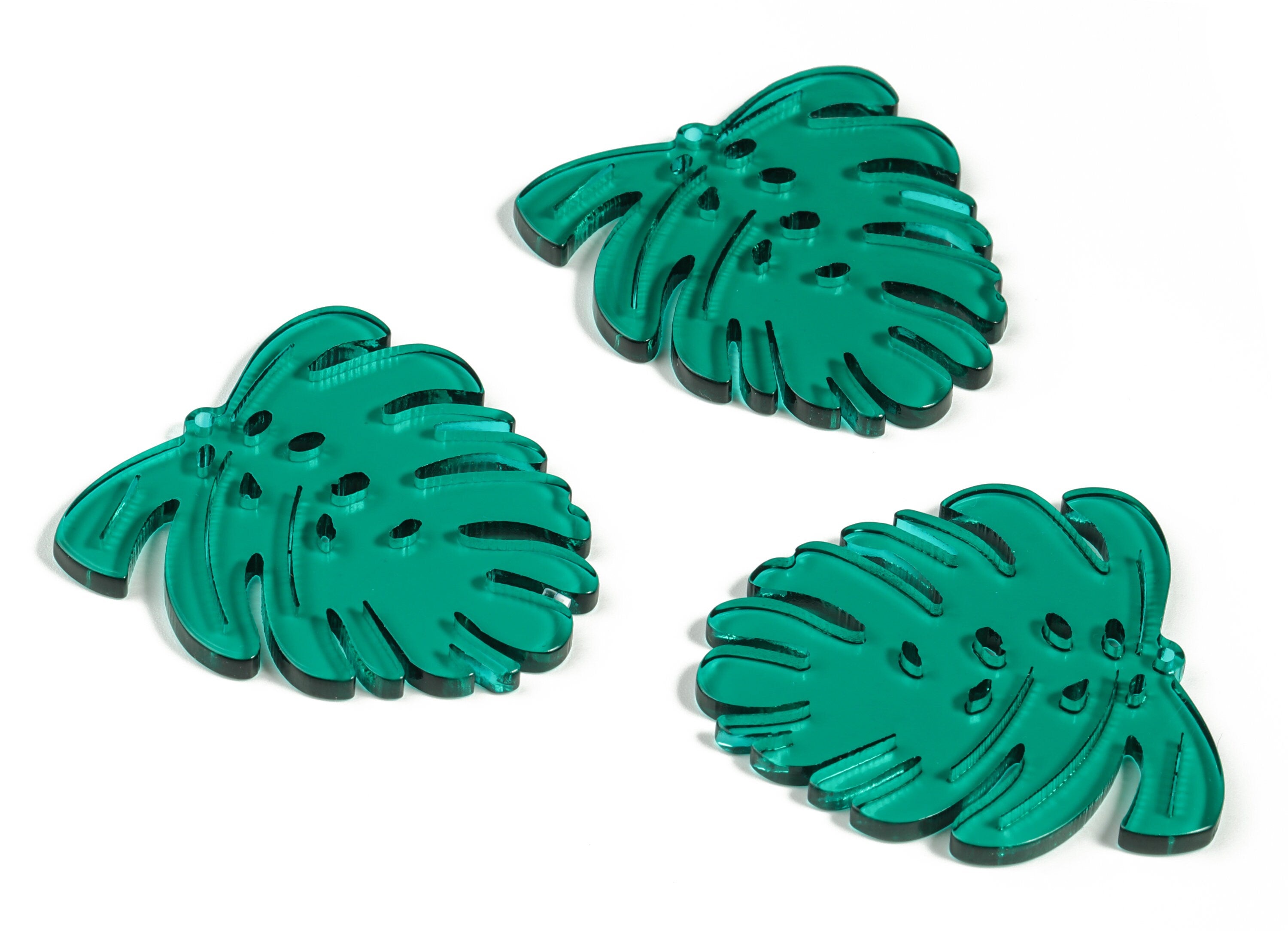 Acrylic Leaf Earring Charms - Acrylic Green Monstera Earrings - Jewelry Supplies - Color Code:A463 - 45.07x43.41x3.02mm - AC2172-A463 - DOMEDBAZAAR
