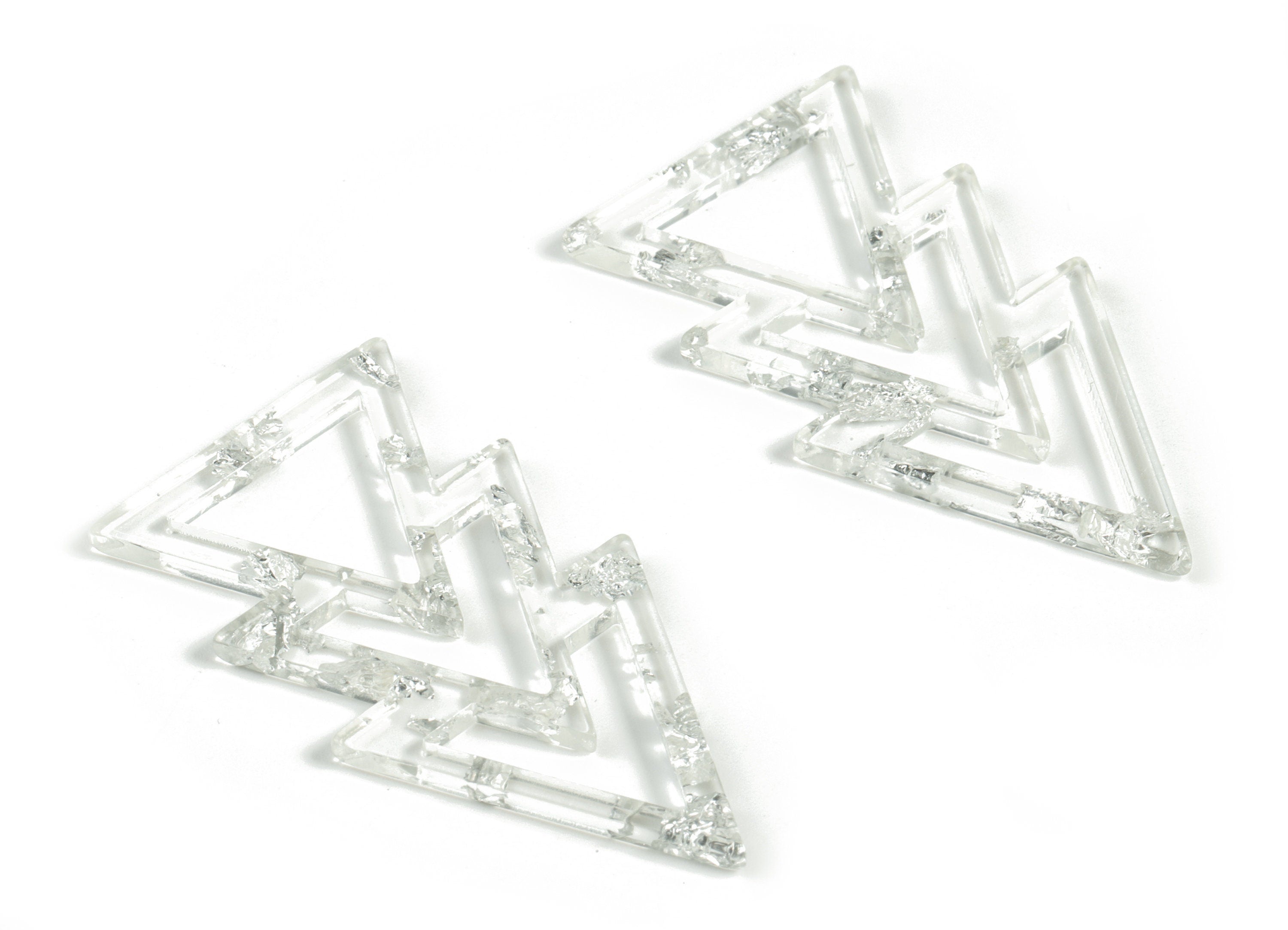 Acrylic Triangles Earring Charms - Acrylic Triangles Pendant - Silver Foil & Confetti - Color Code:A254 - 46.06x23.47x2.94mm - AC2173-A254 - DOMEDBAZAAR