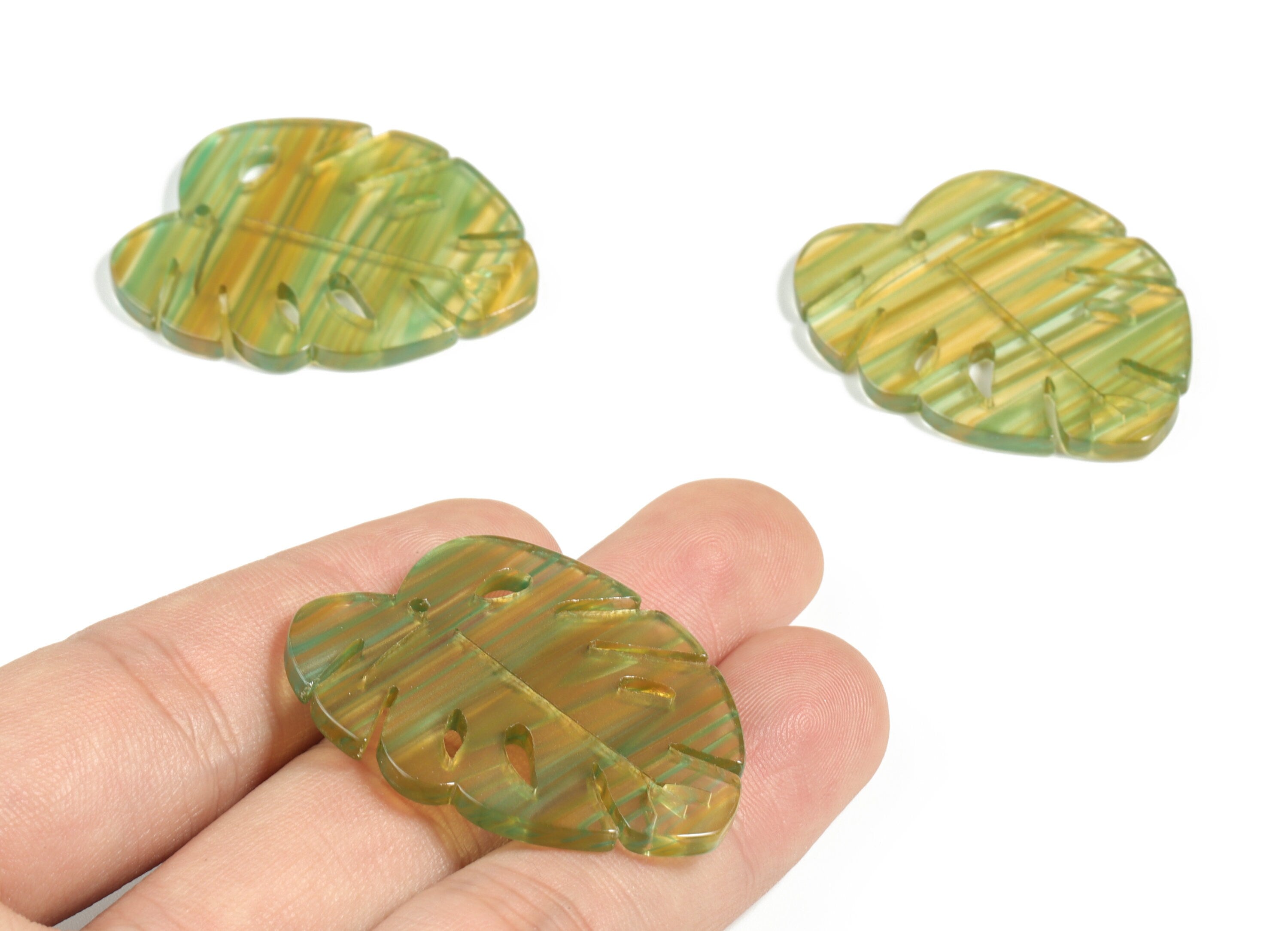 Acetate Monstera Earring Charms - Leaf Pendant - Earring Finding - Jewelry Supplies - Color Code:A512 - 40.09x32.53x2.81mm - AC2189-A512 - DOMEDBAZAAR