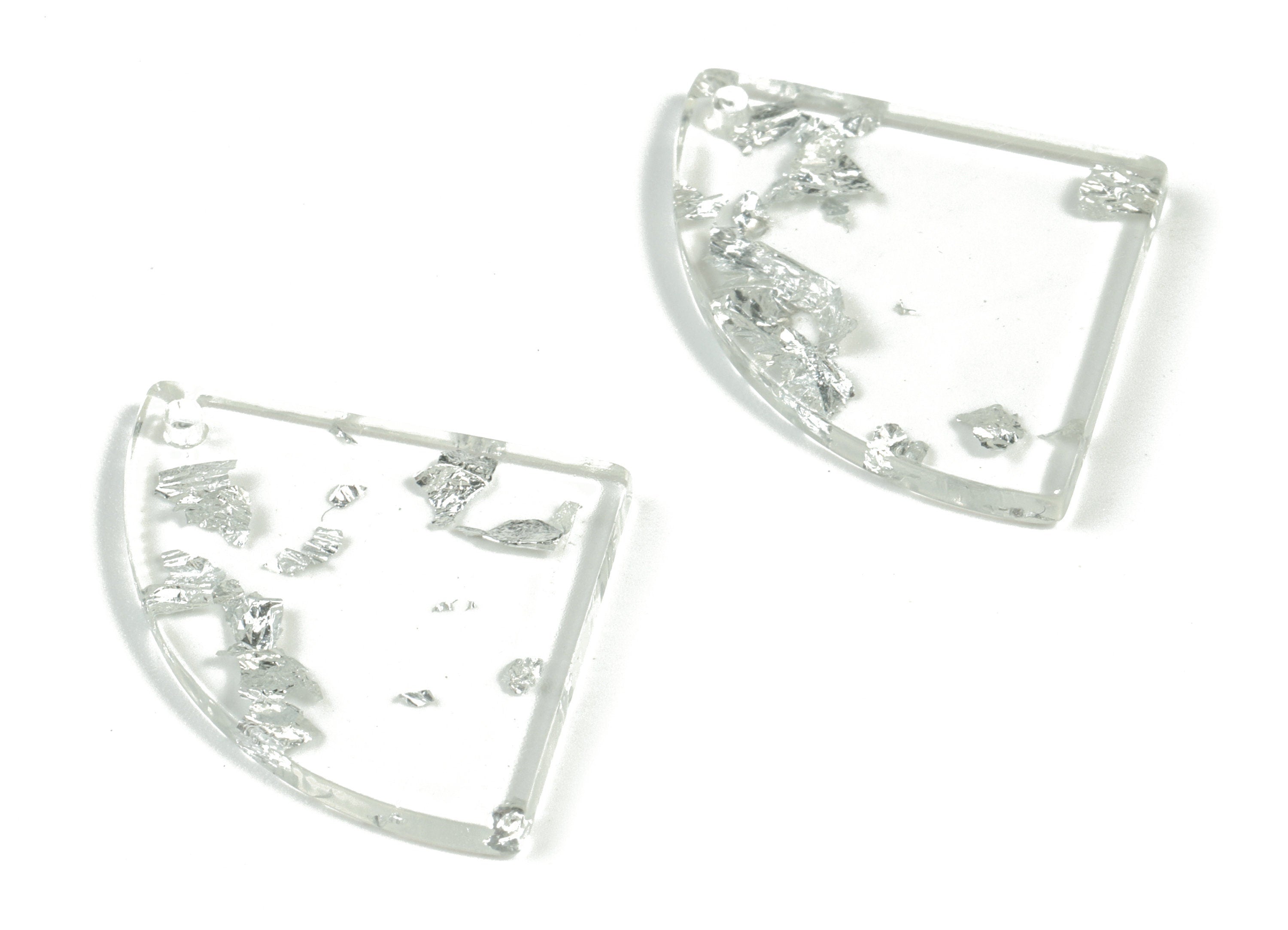 Acrylic Pizza Earring Charms - Acrylic Pizza Pendant - Silver Foil & Confetti - Color Code:A254 - 30.55x22.09x2.55mm - AC2191-A254 - DOMEDBAZAAR